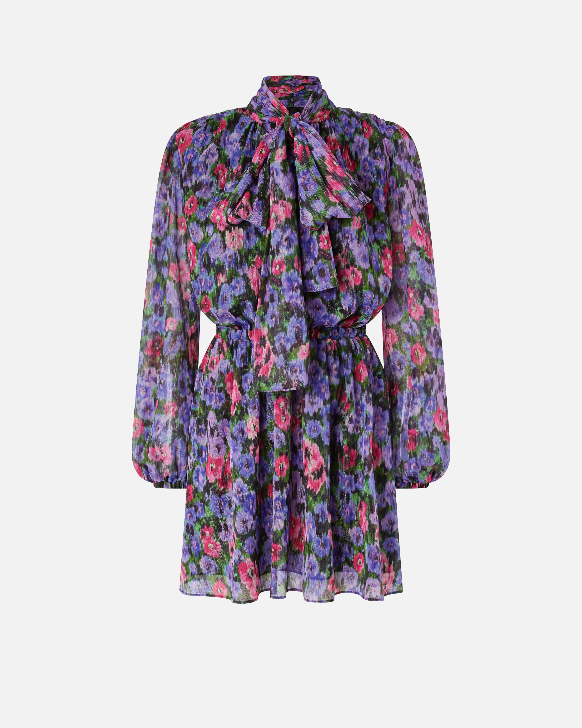 Short dress with floral pussy-bow collar PINKO Green