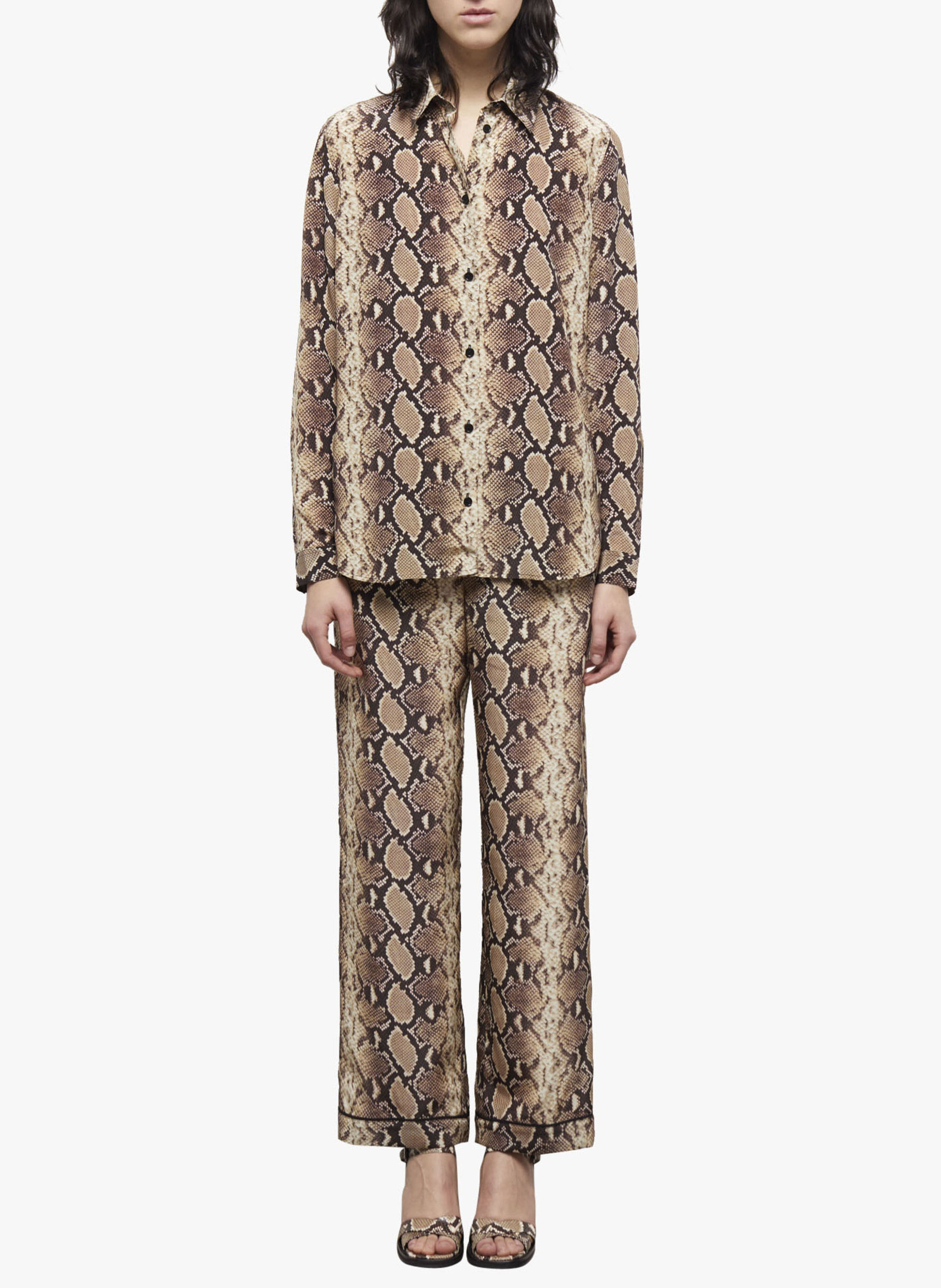 Langes Seidenhemd mit Python-Motiv THE KOOPLES Beige