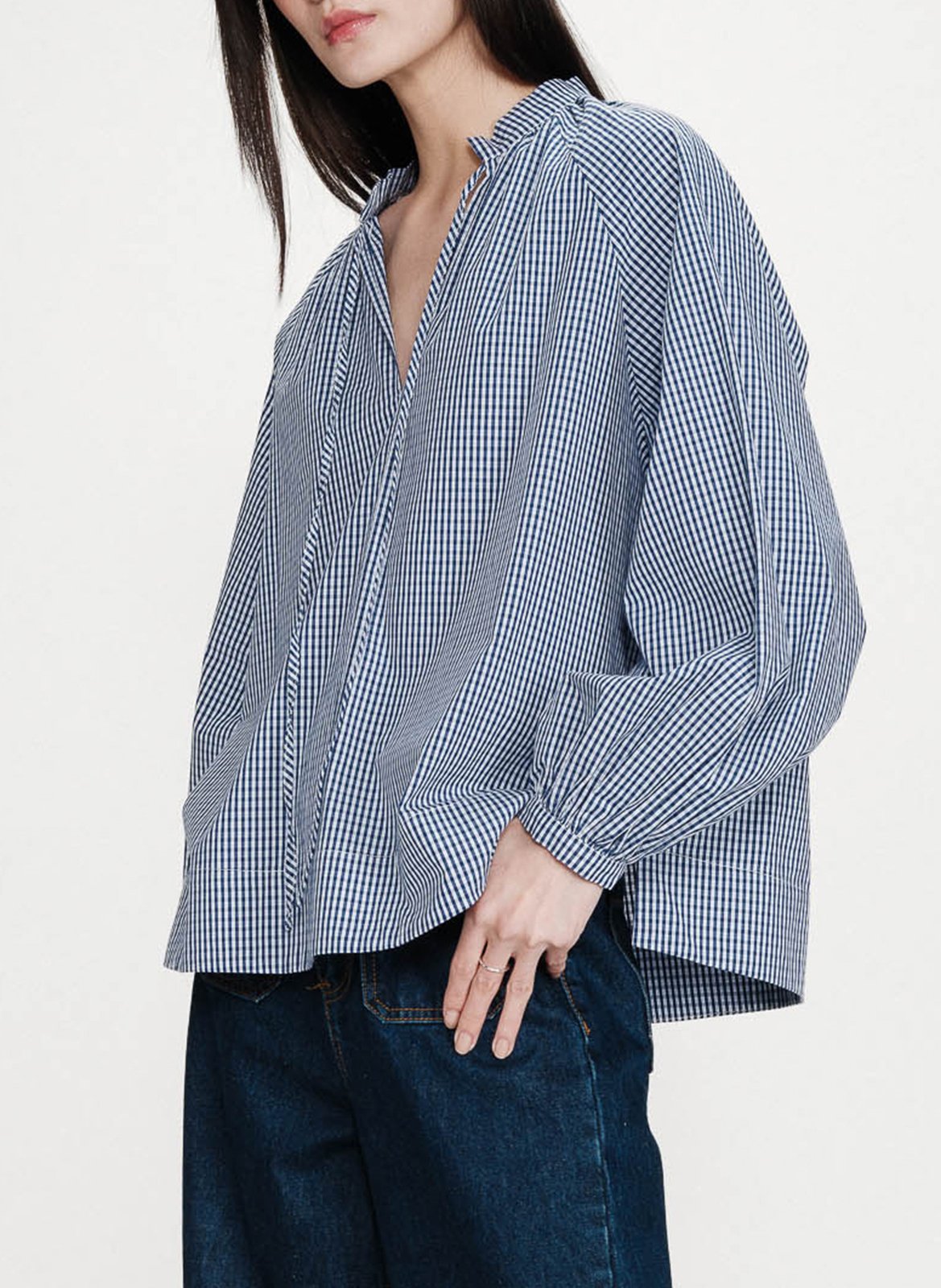 Blouse droite col rond en coton imprimé GRACE ET MILA Bleu