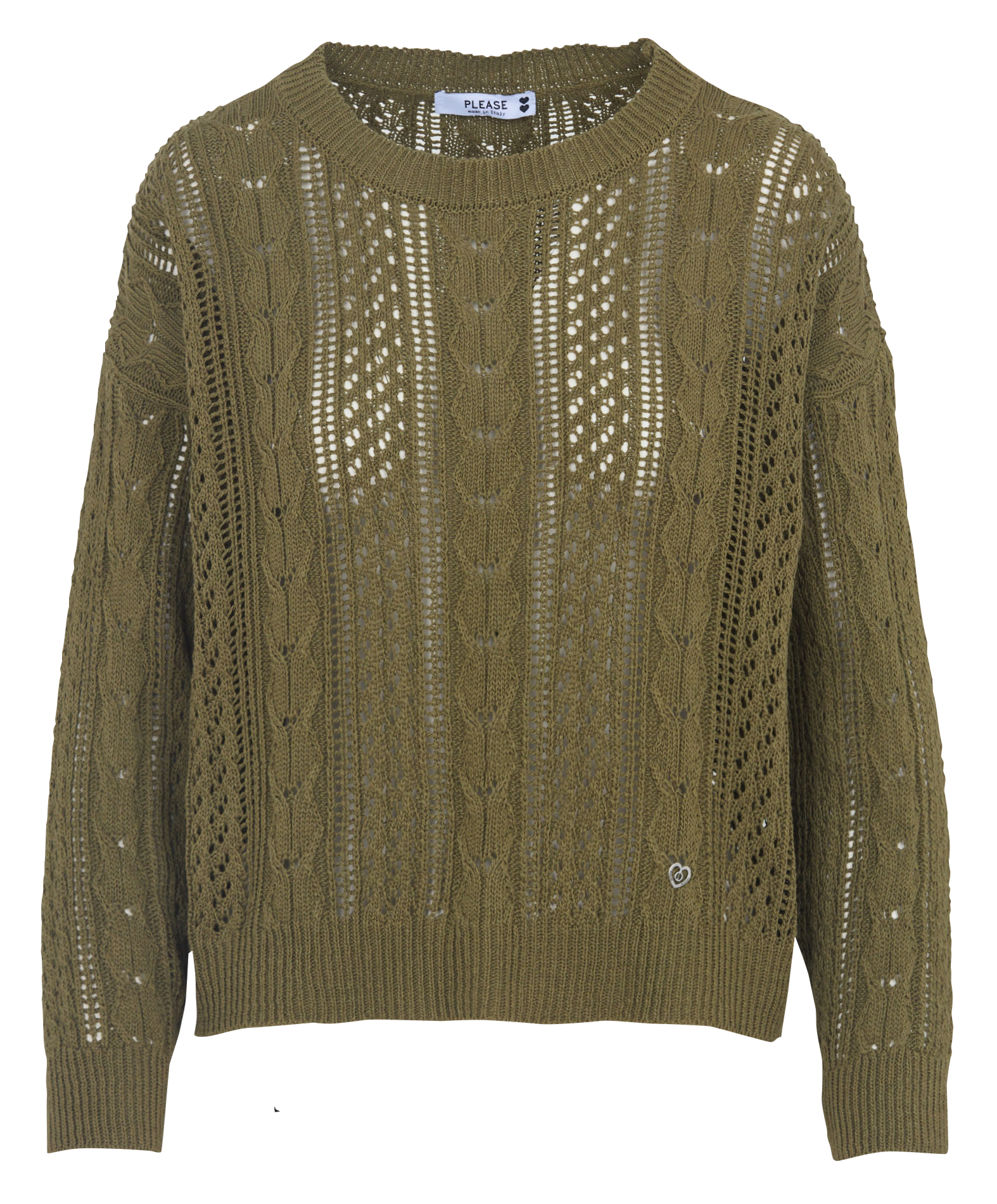 Pull droit col rond en coton mélangé PLEASE Kaki