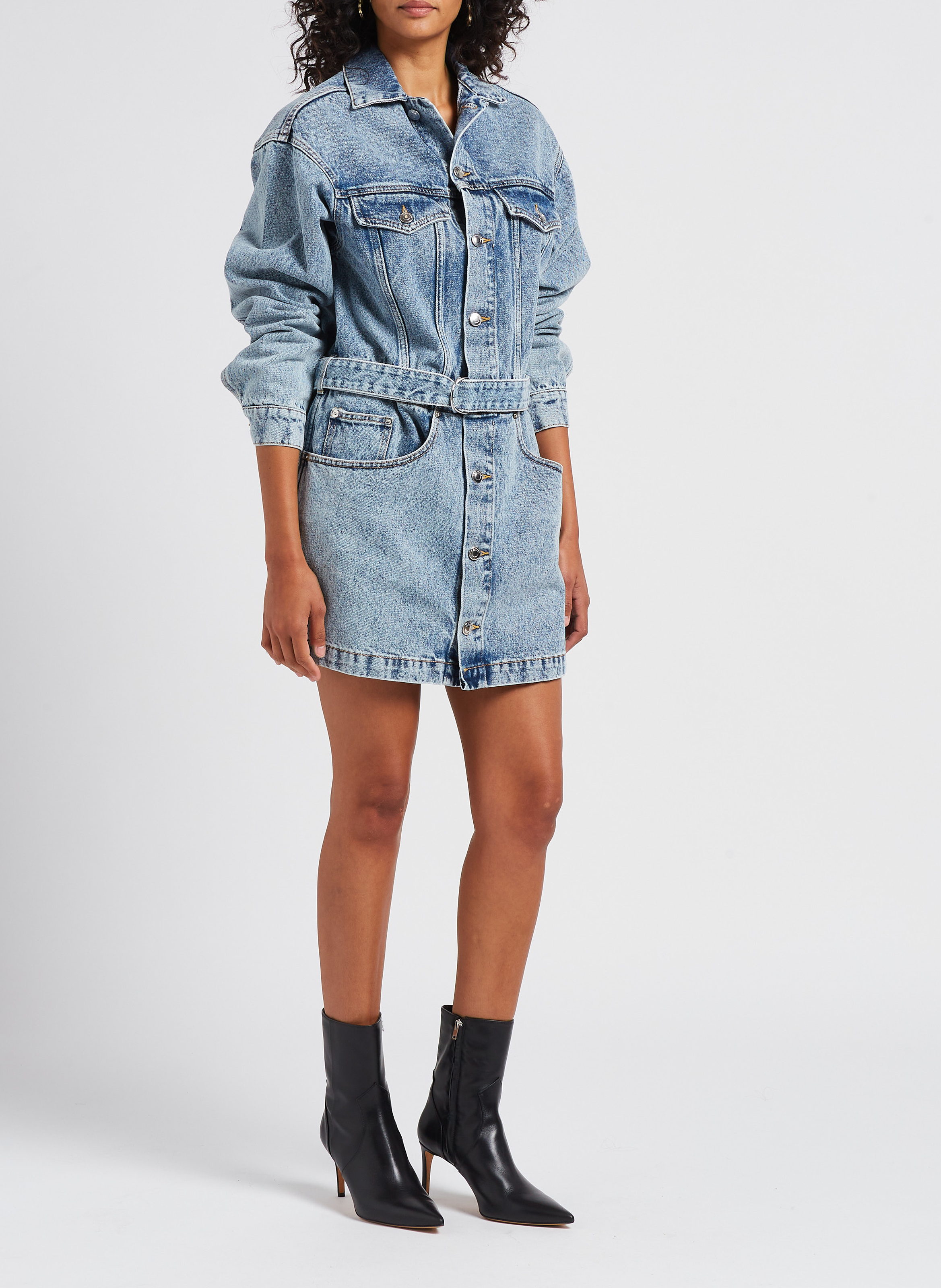 Gerade geschnittenes Denim-Kurzkleid in Stone-Washed-Optik IRO Blau