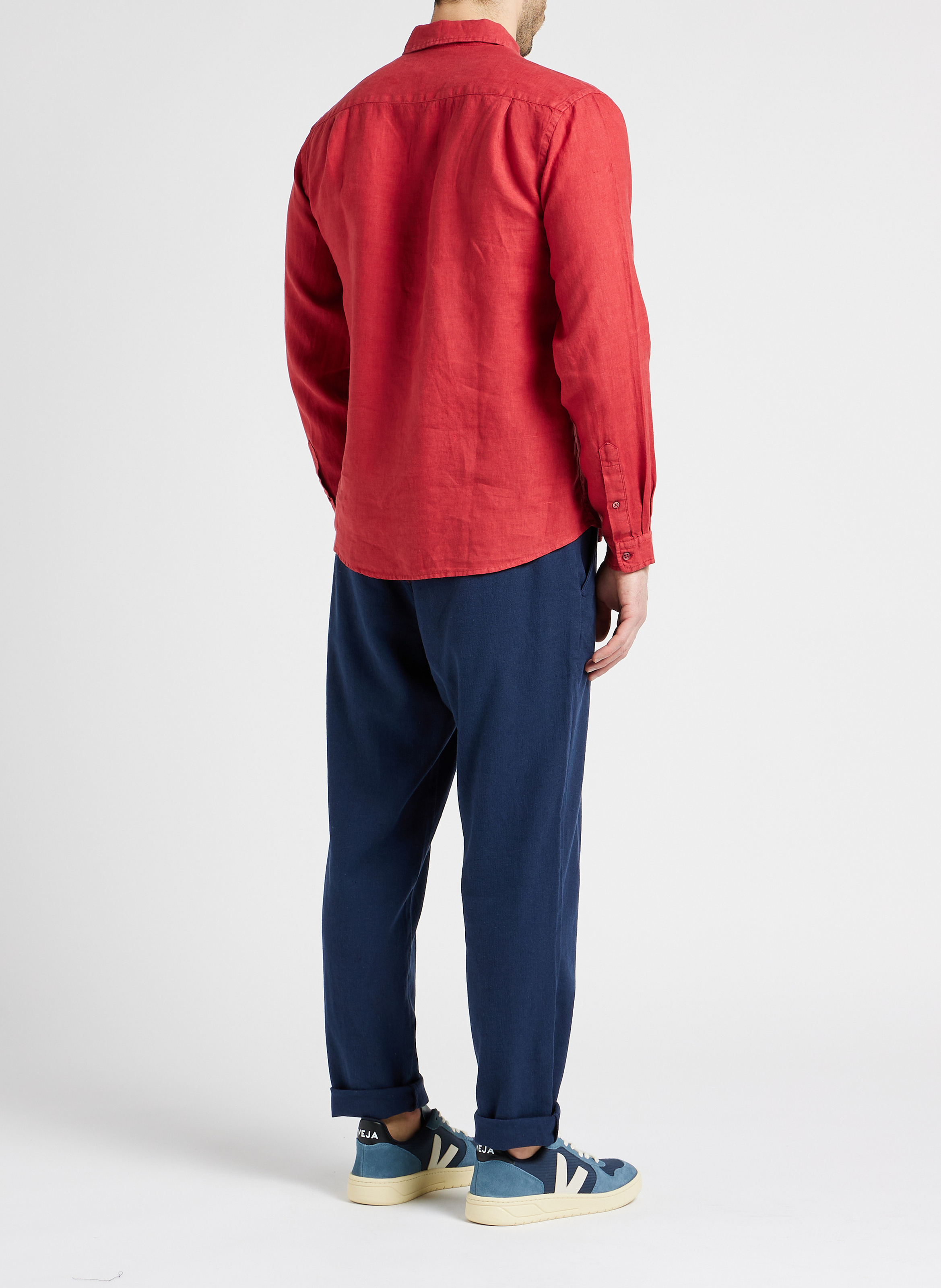 Pantalon droit en coton bio et lin stretch SELECTED Bleu