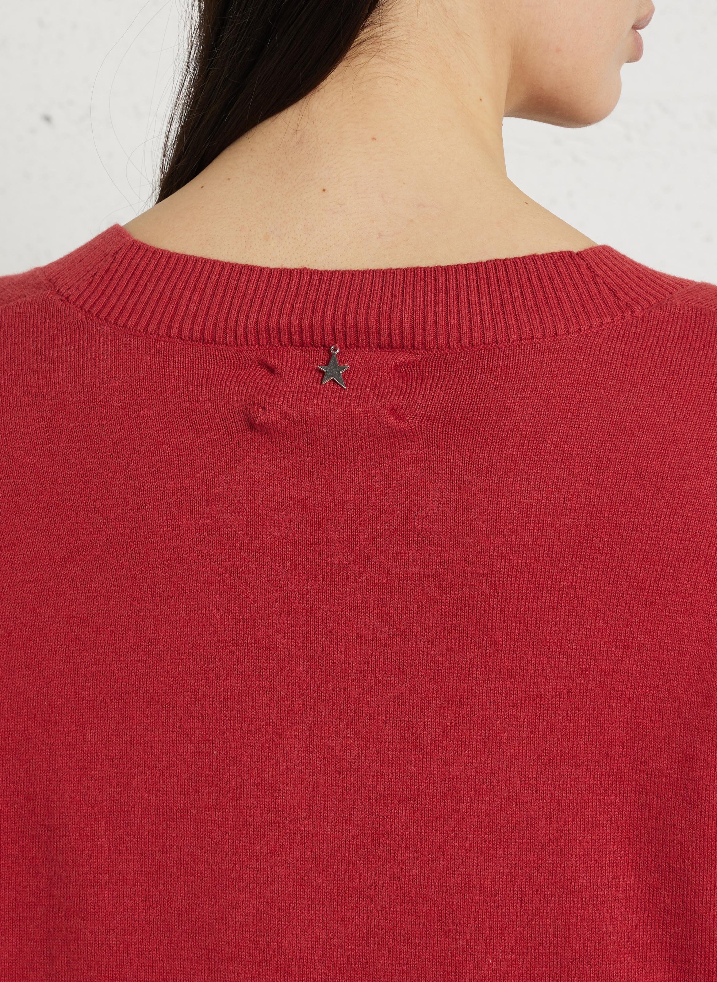 Pull col V manches longues uni SUD EXPRESS Rouge