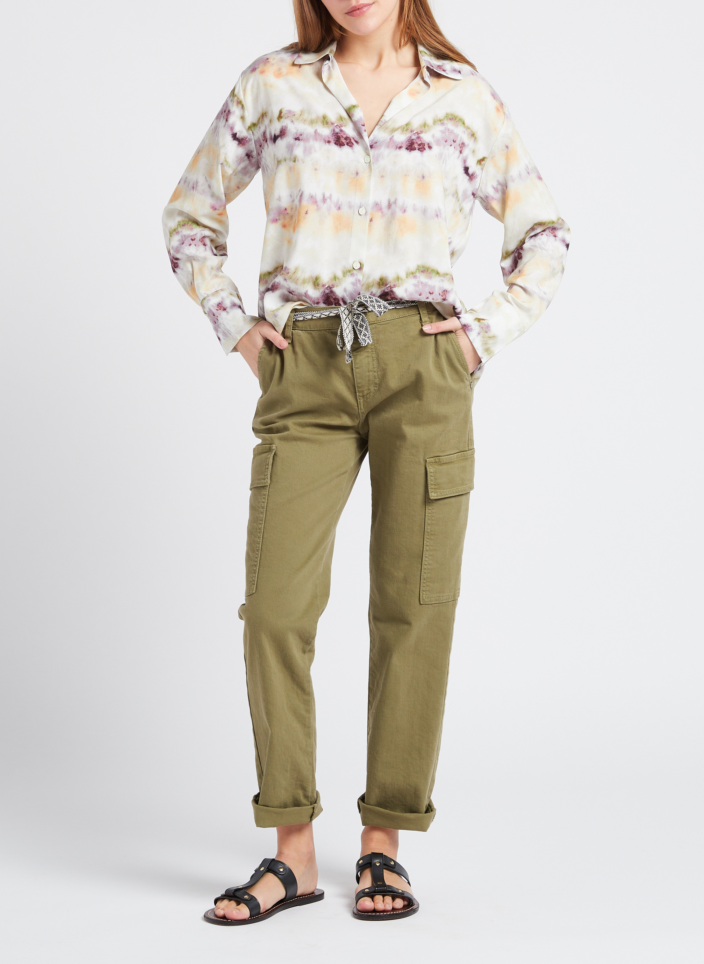 Pantalon droit style cargo en coton mélangé PLEASE Kaki