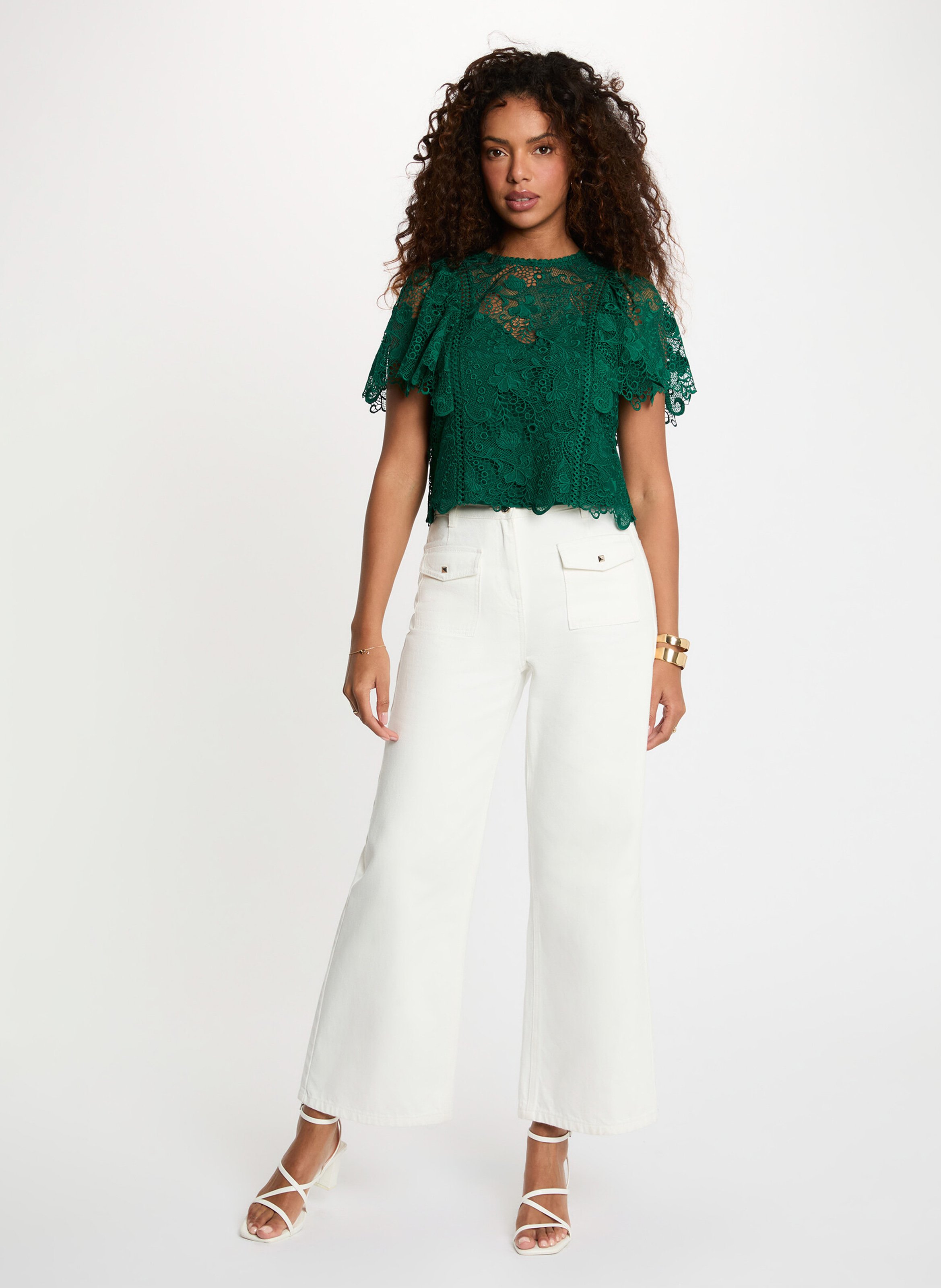 Top col rond en dentelle MORGAN Vert