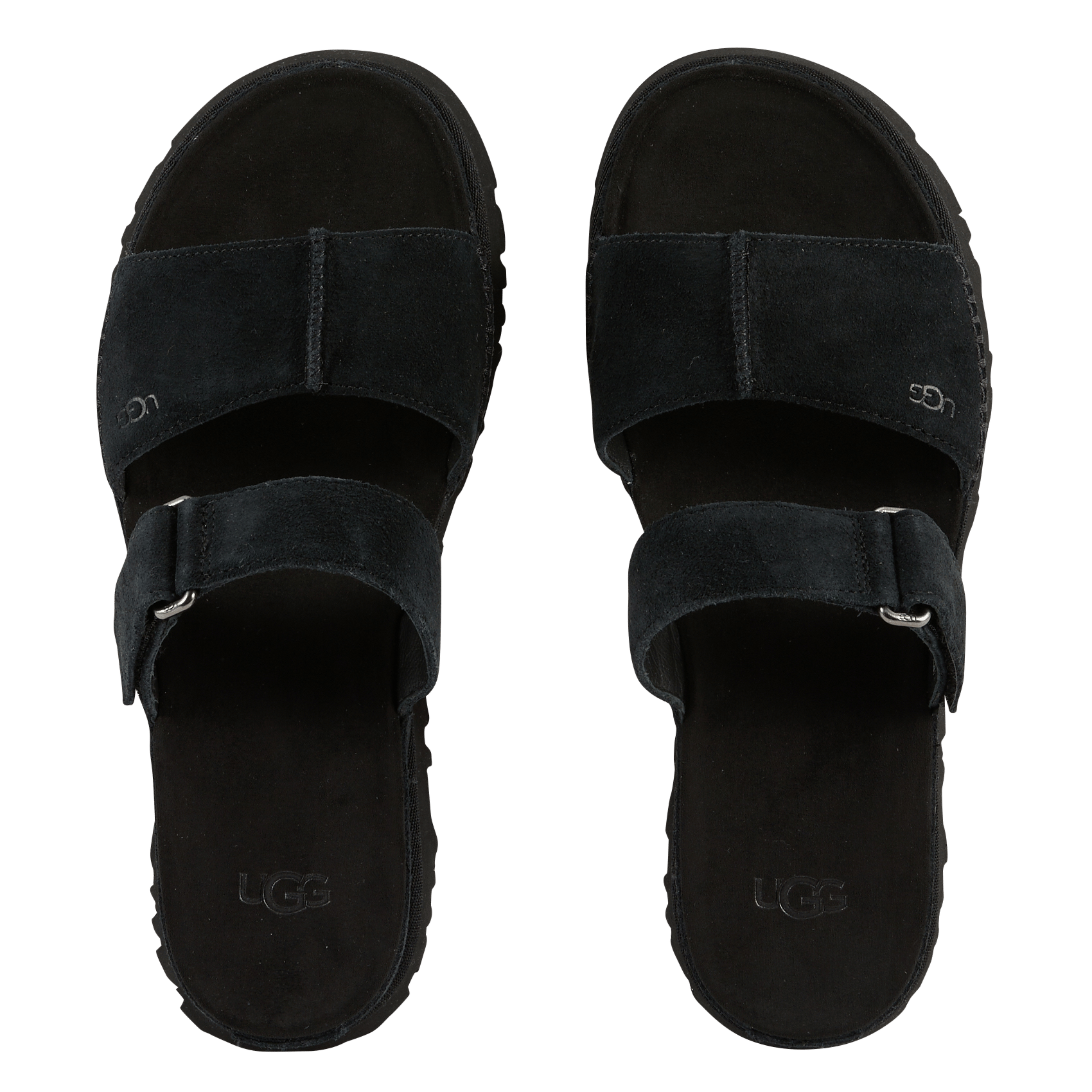 Flache Sandalen mit Klettverschluss aus Wildleder UGG Schwarz