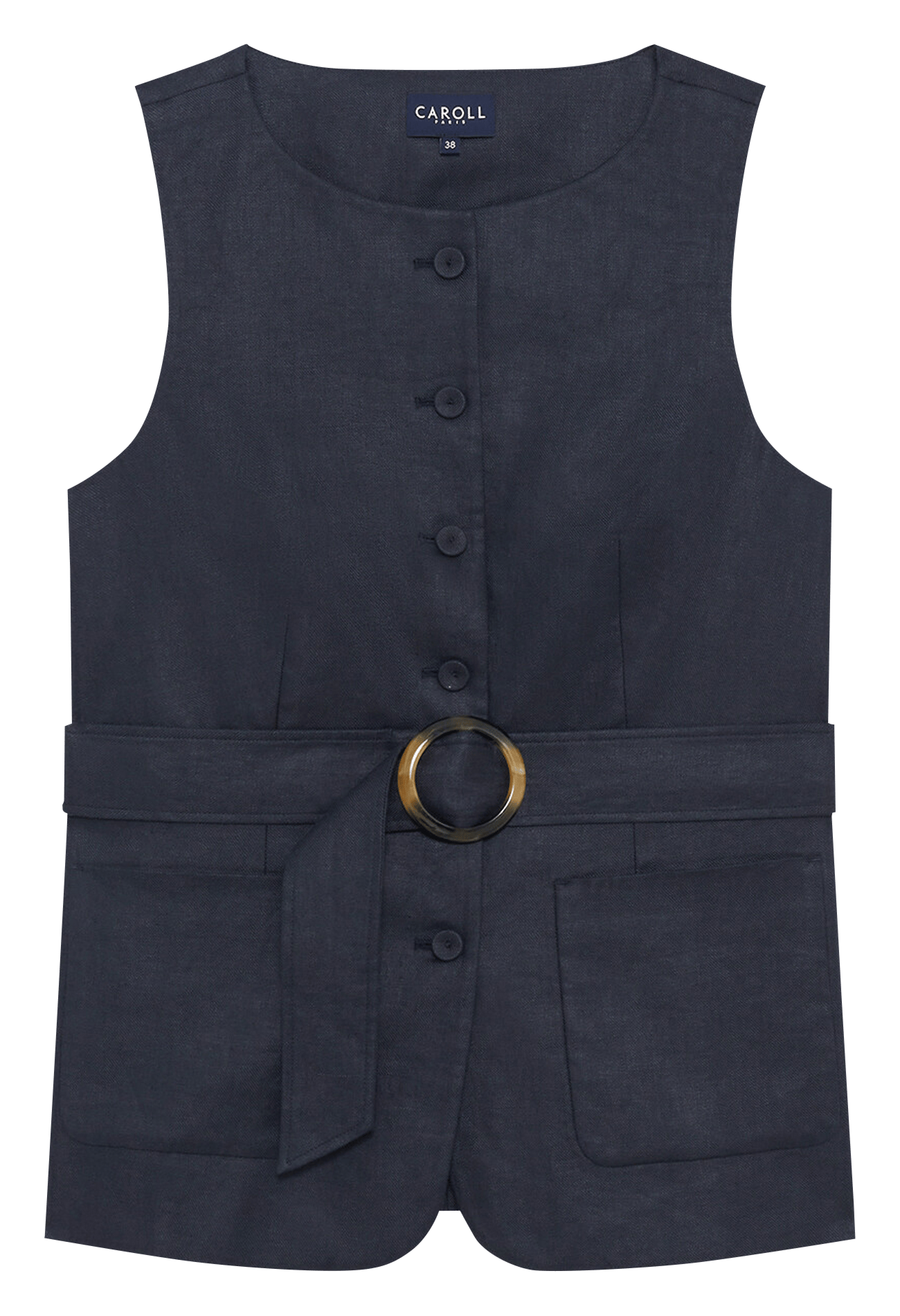 Veste col rond en lin CAROLL Bleu