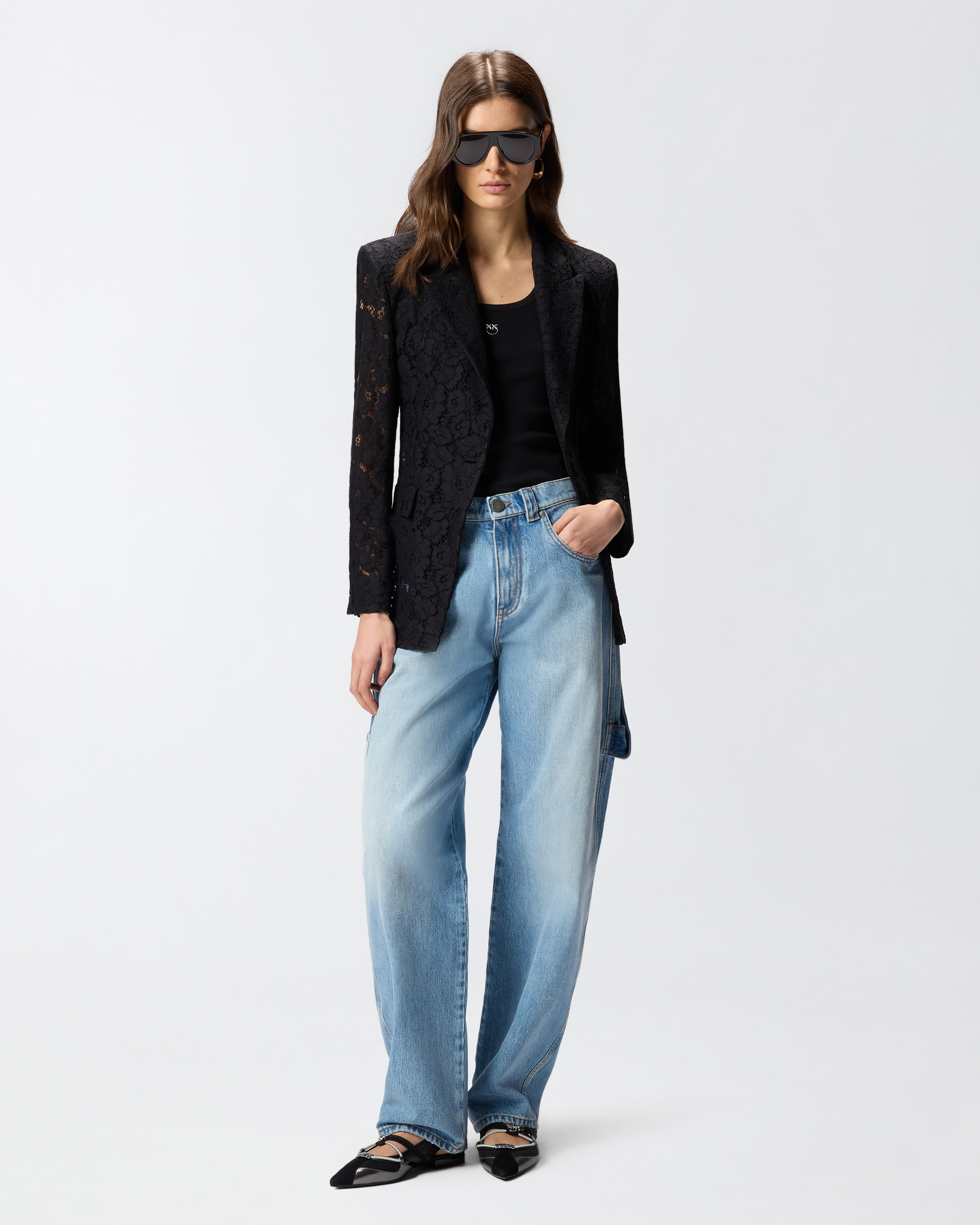 Tank top with golden love birds appliqué PINKO Black