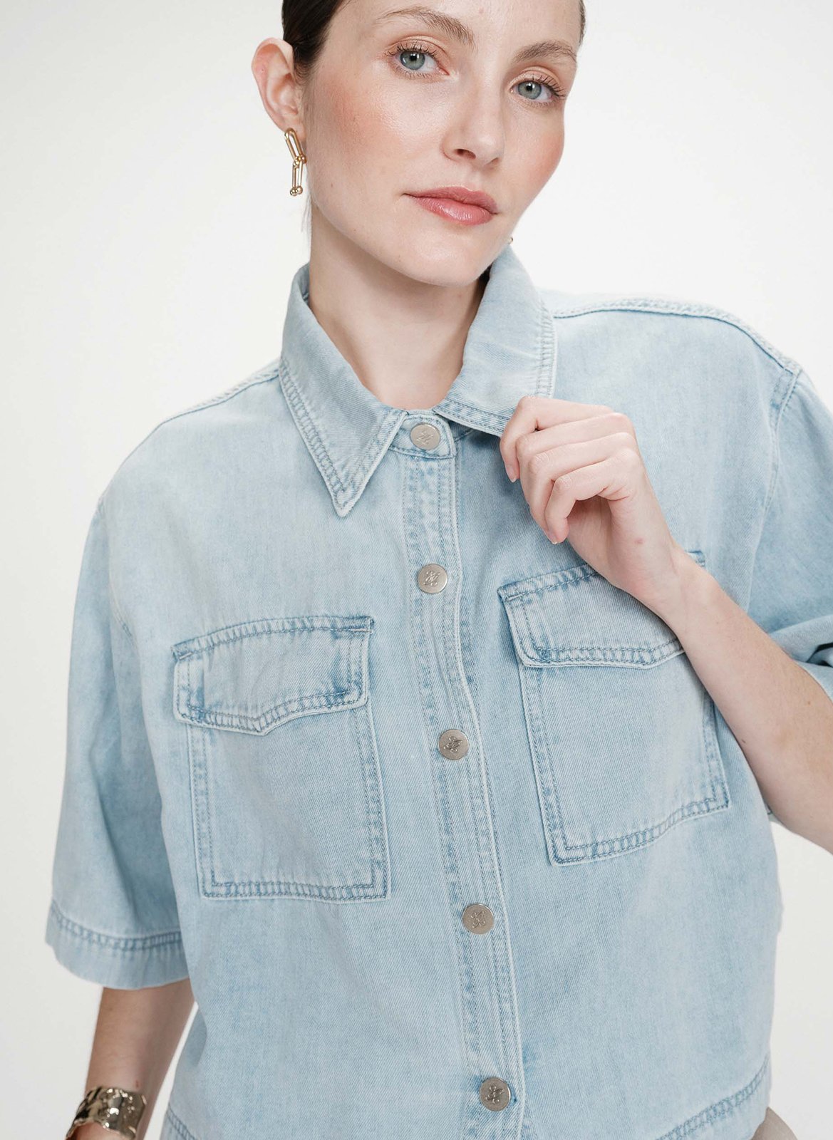 Top col classique en denim GRACE ET MILA Bleu