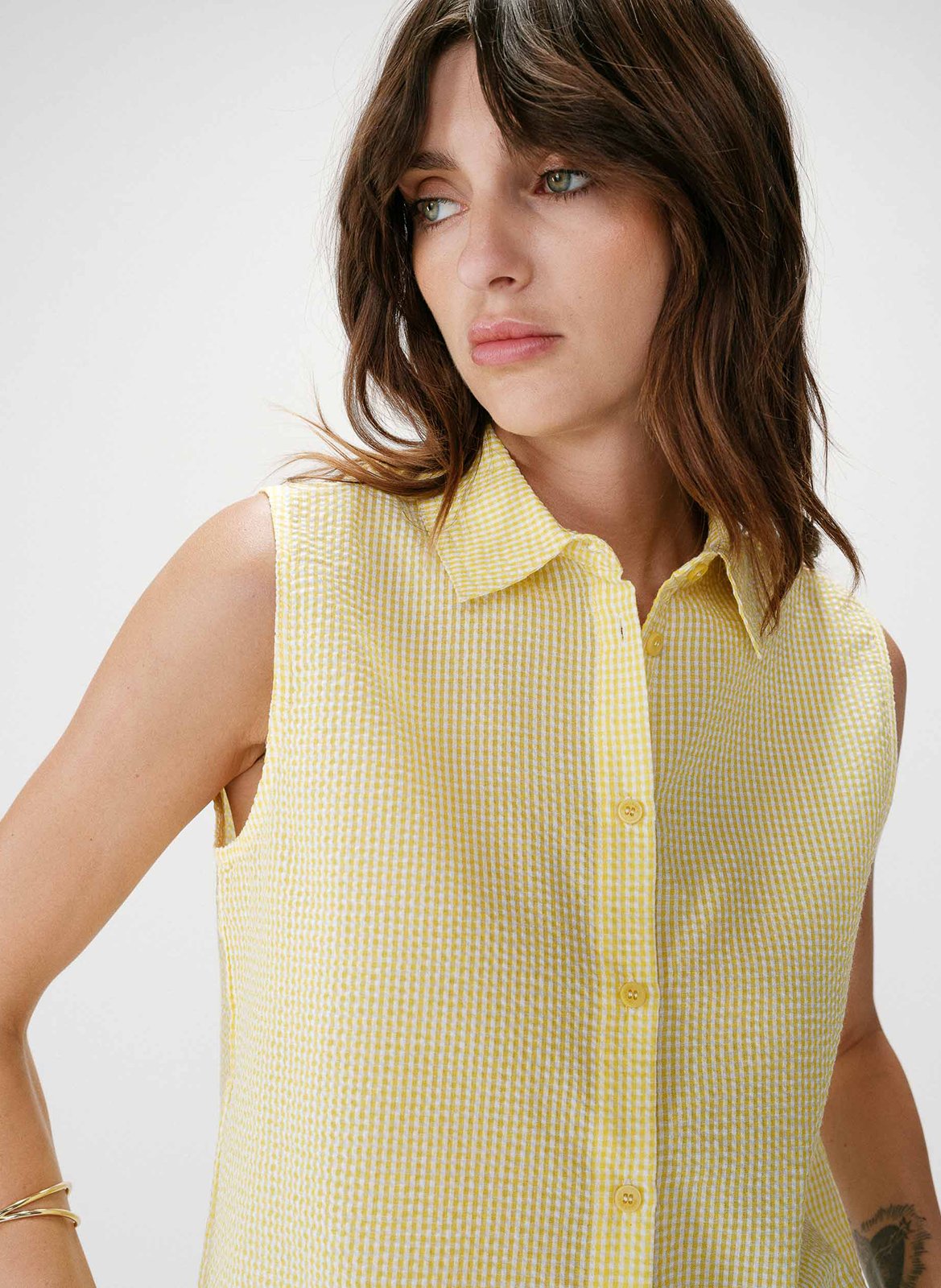 Chemise col classique manches contrastantes en coton GRACE ET MILA Yellow