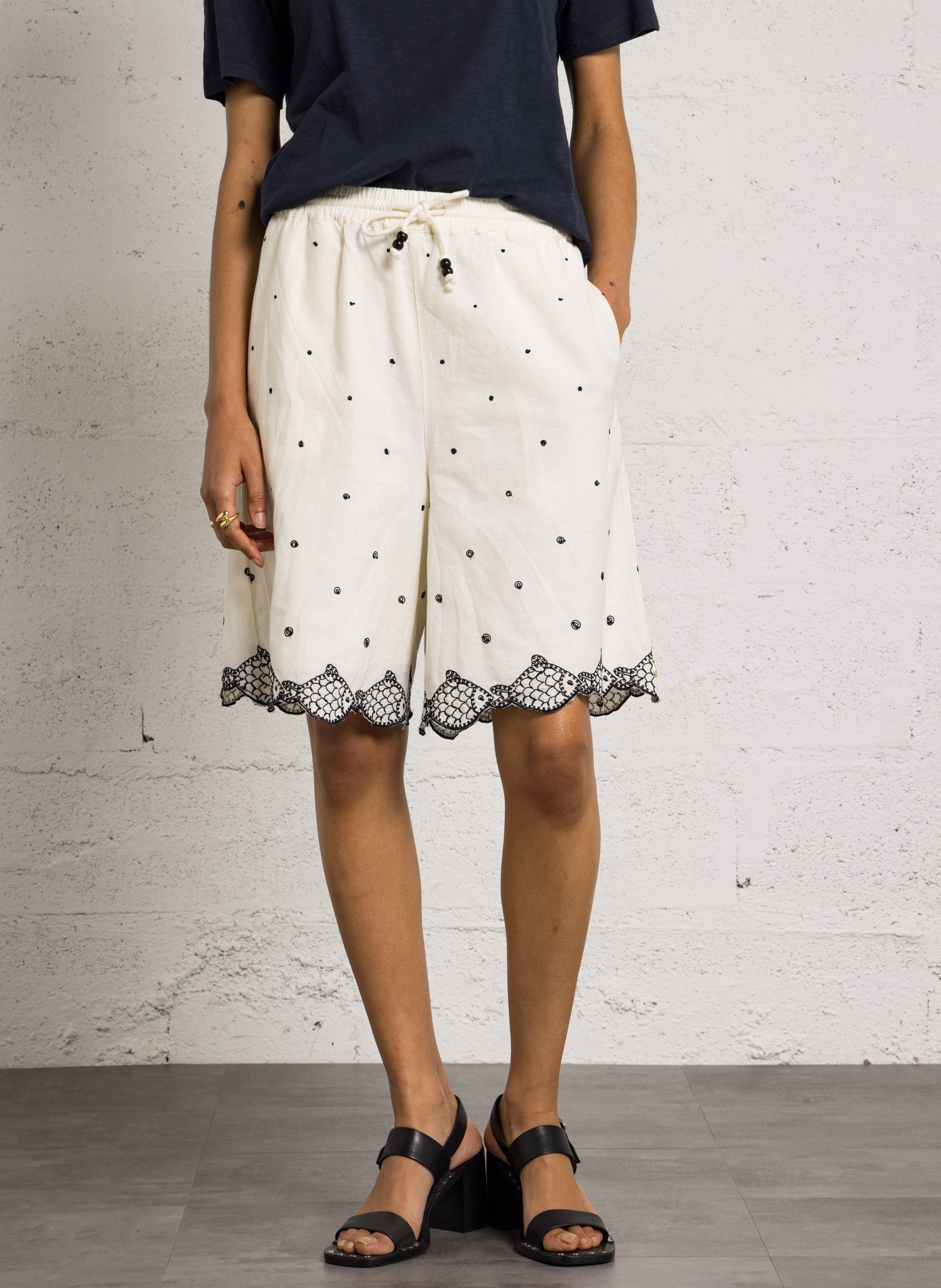 Katoenen mix recht model met borduurwerk FABIENNE CHAPOT Wit