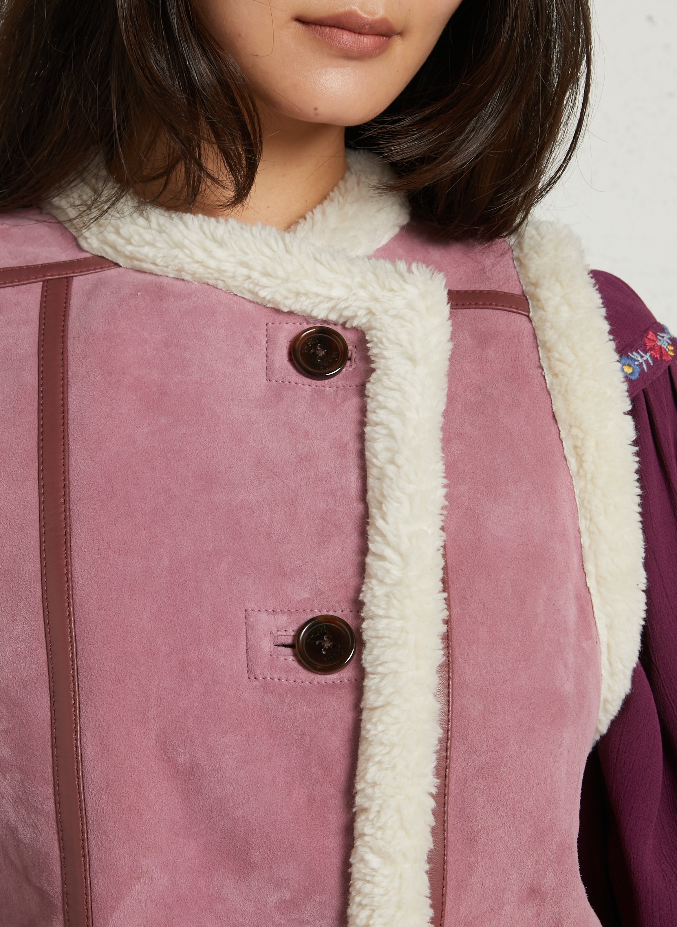 Veste droite col rond en cuir LOUISE MISHA Rose