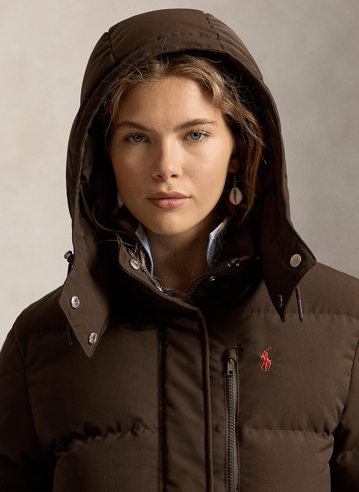 Straight padded jacket with hood POLO RALPH LAUREN Brown