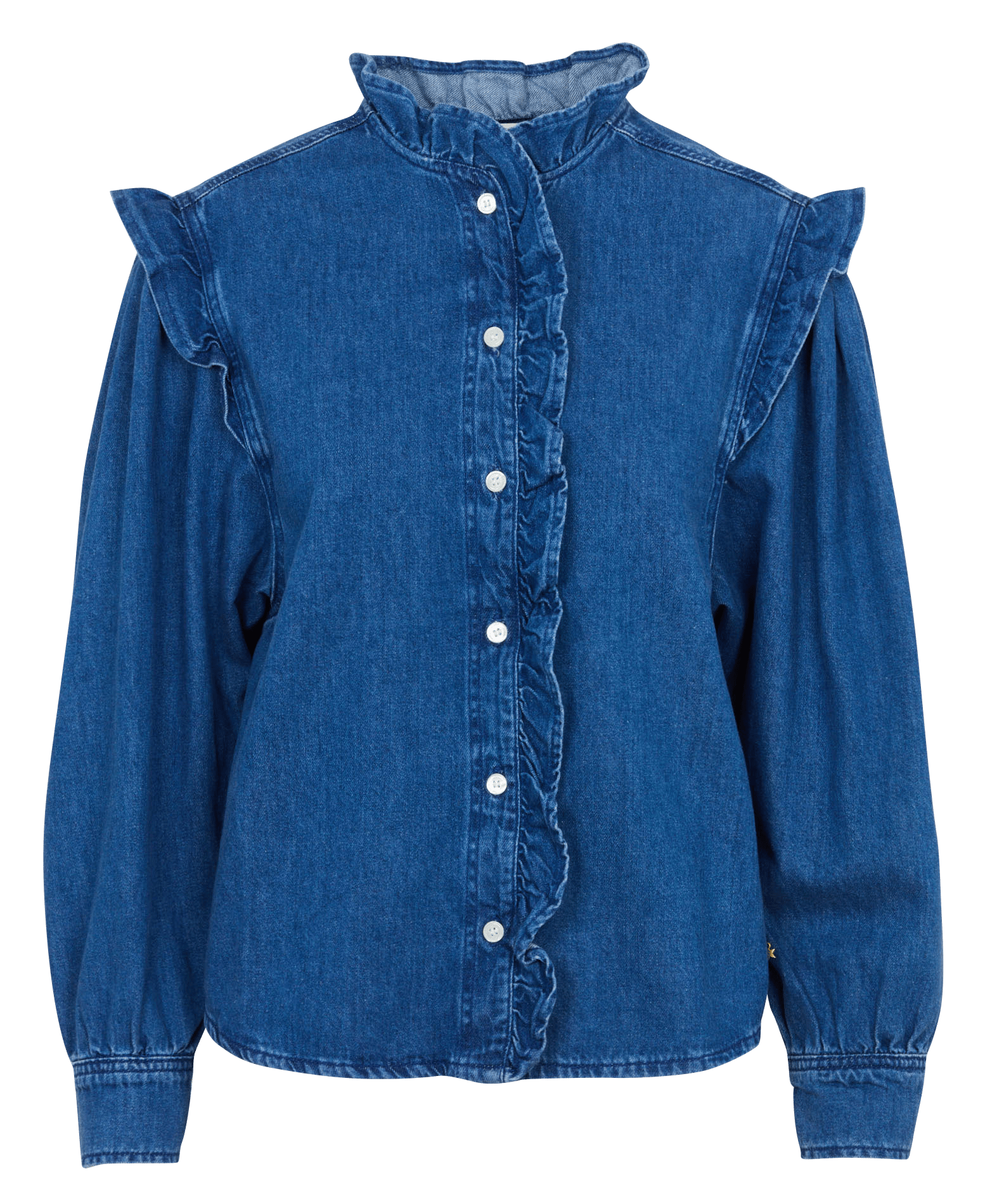 Rechte katoenen blouse met opstaande kraag DES PETITS HAUTS Blauw