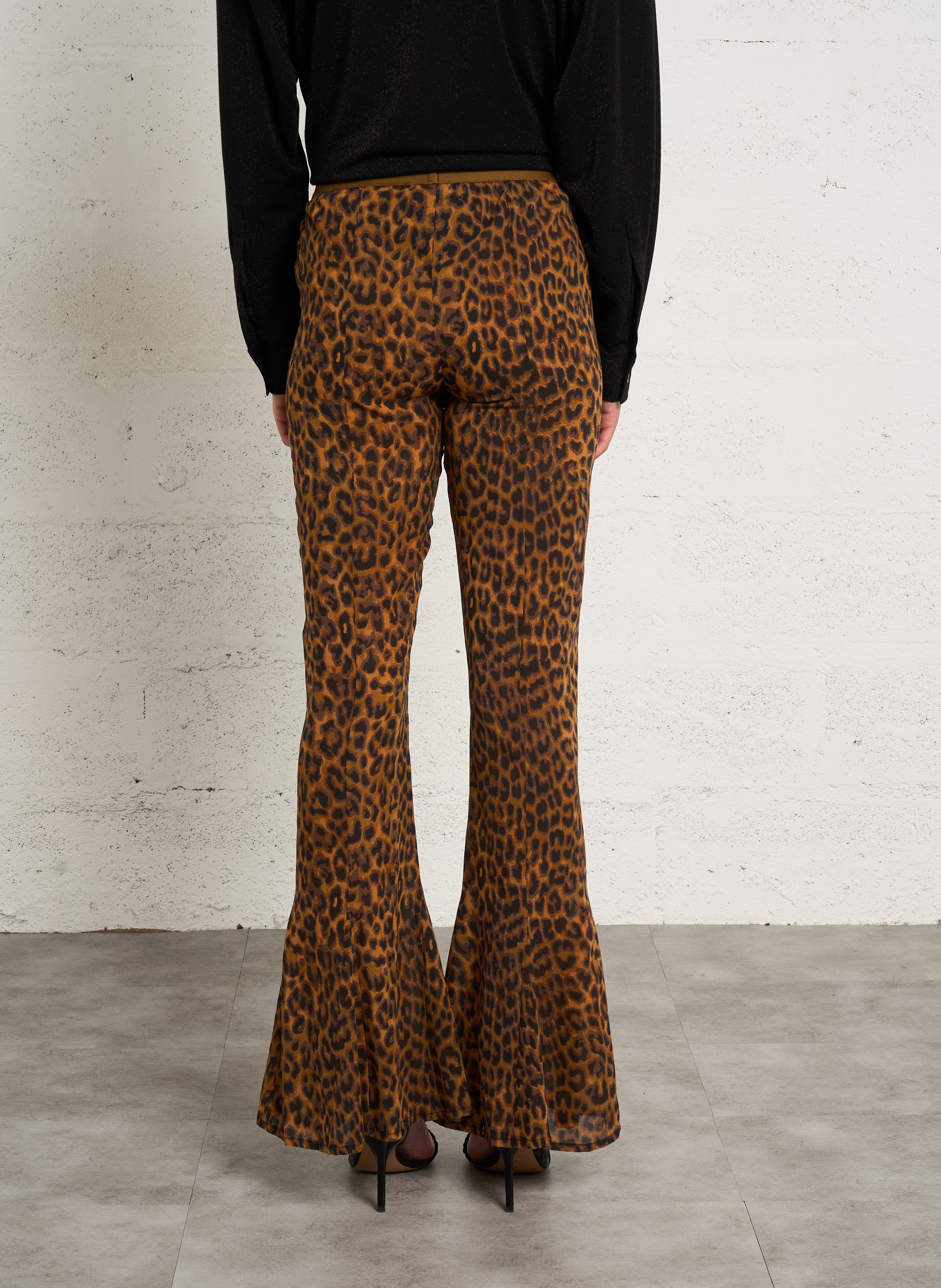 Pantalon flare léopard en soie MES DEMOISELLES Multicolore