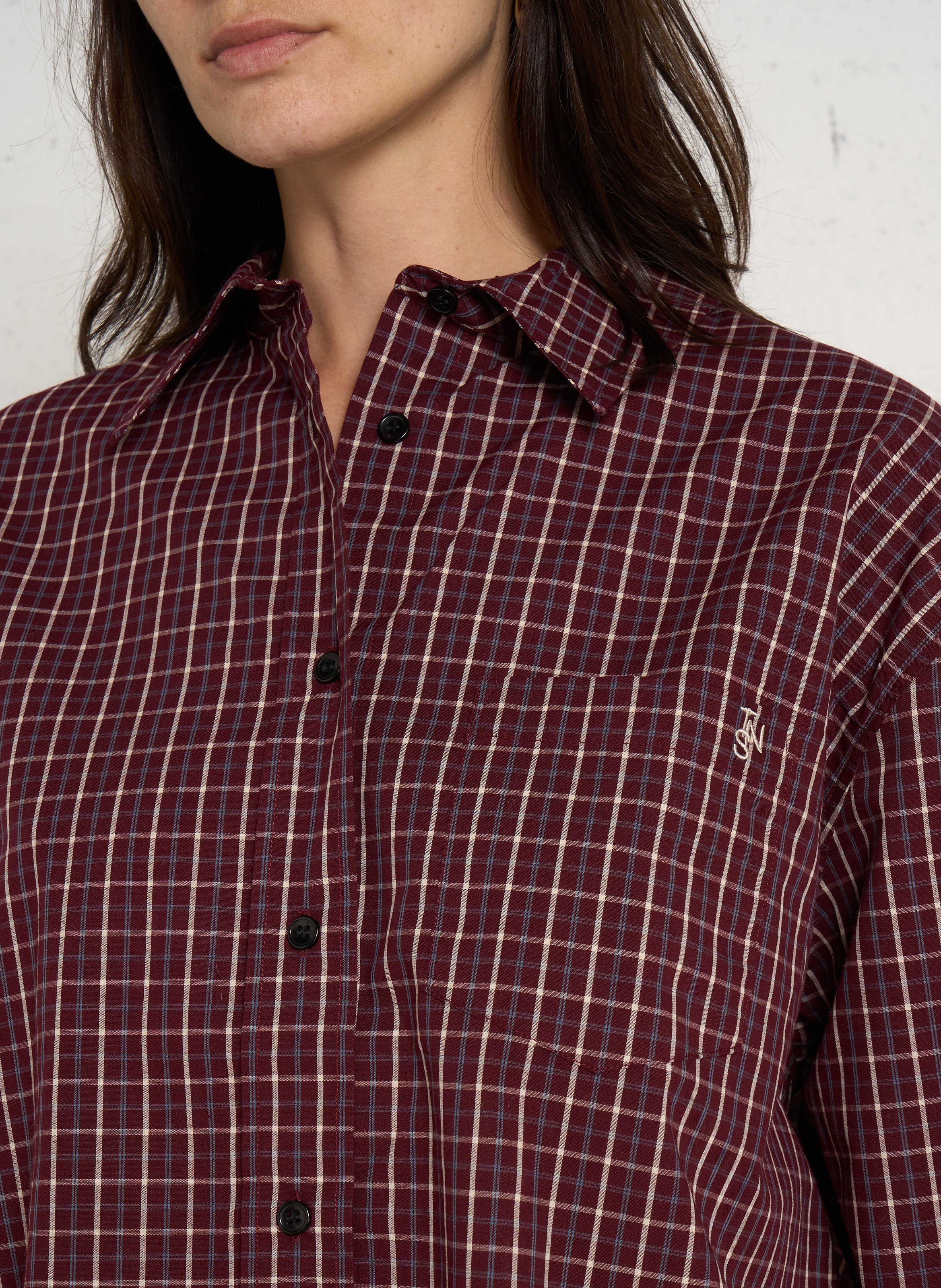Chemise ample à carreaux en coton THE NEW SOCIETY Rouge