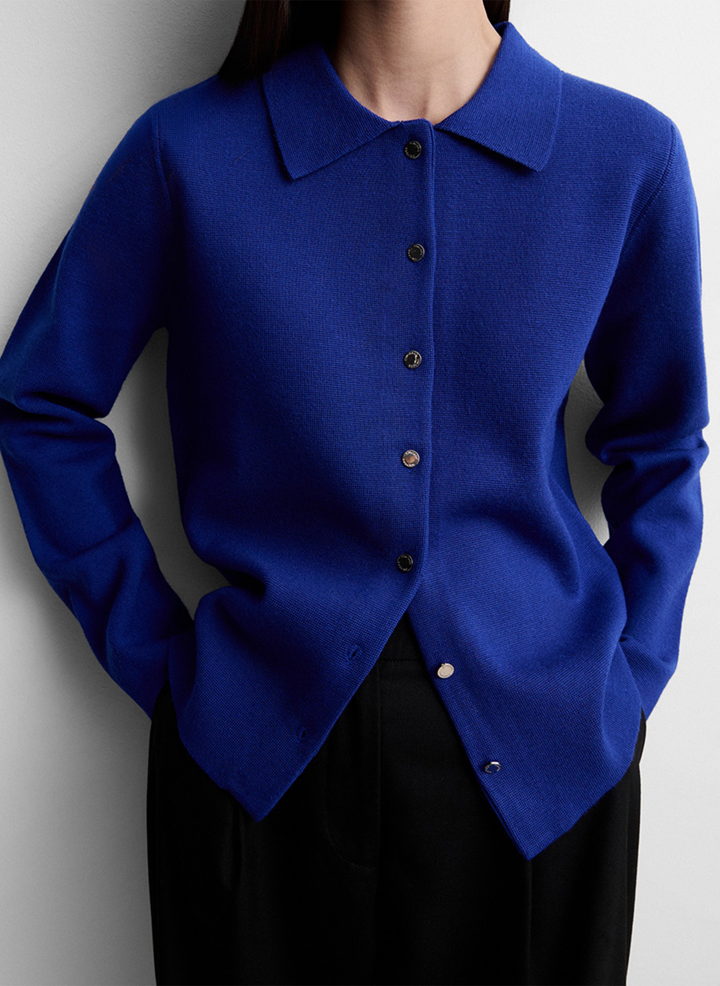 Straight cardigan with classic collar SIMORRA Blue