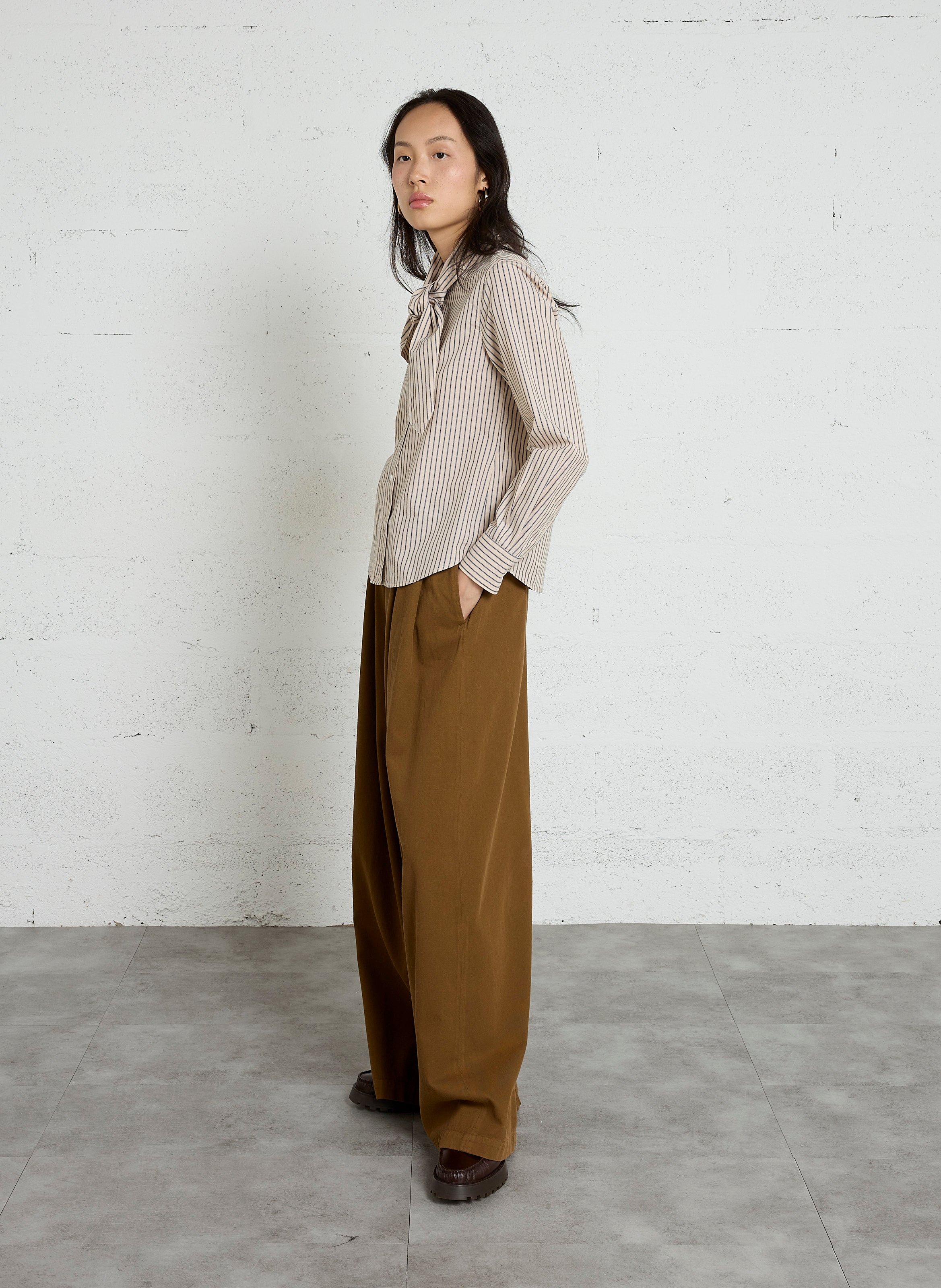 Wide-leg pants in cotton and wool blend POMANDERE Brown