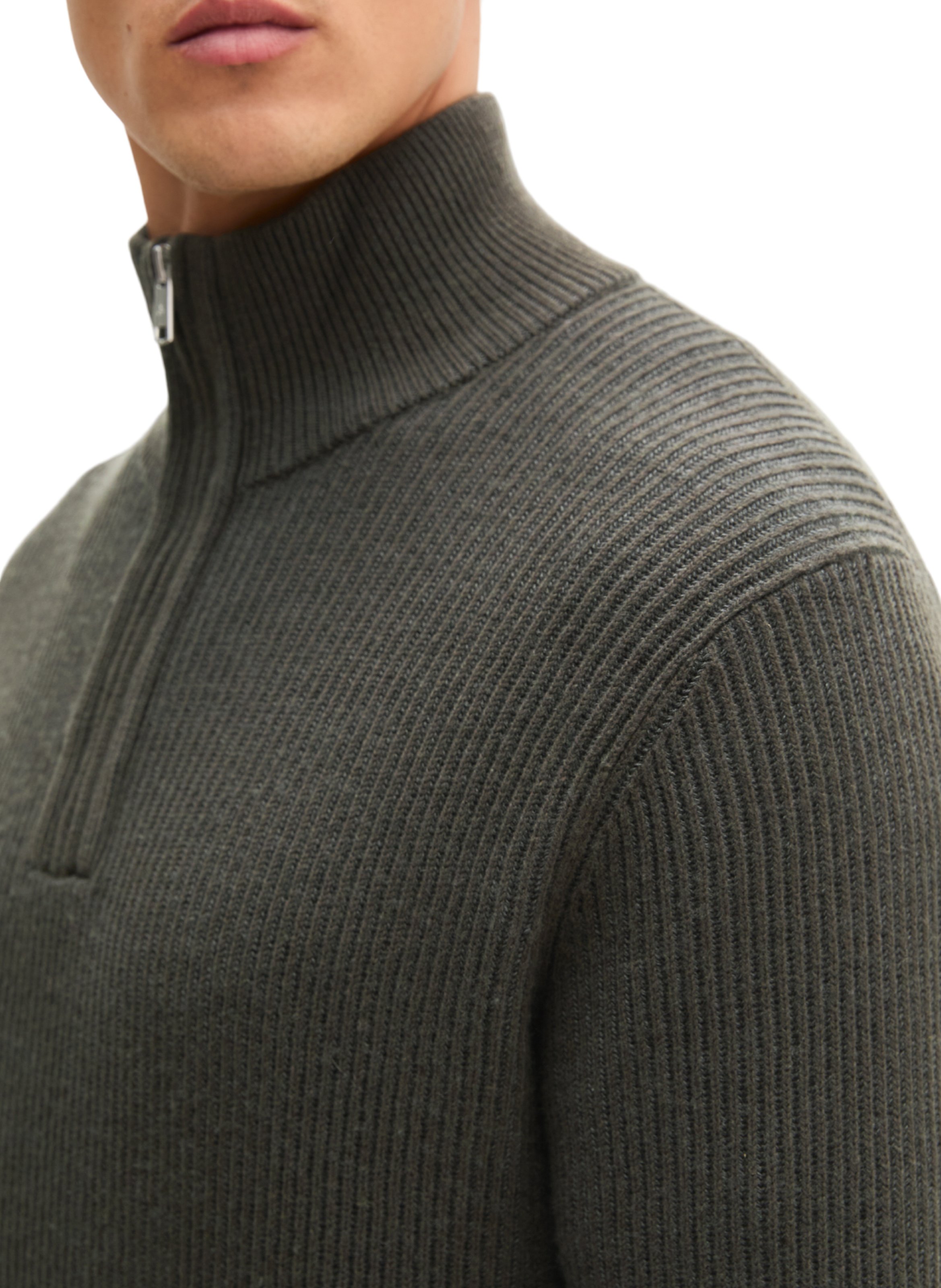 Cotton-blend zip-neck sweater MARC O'POLO Brown