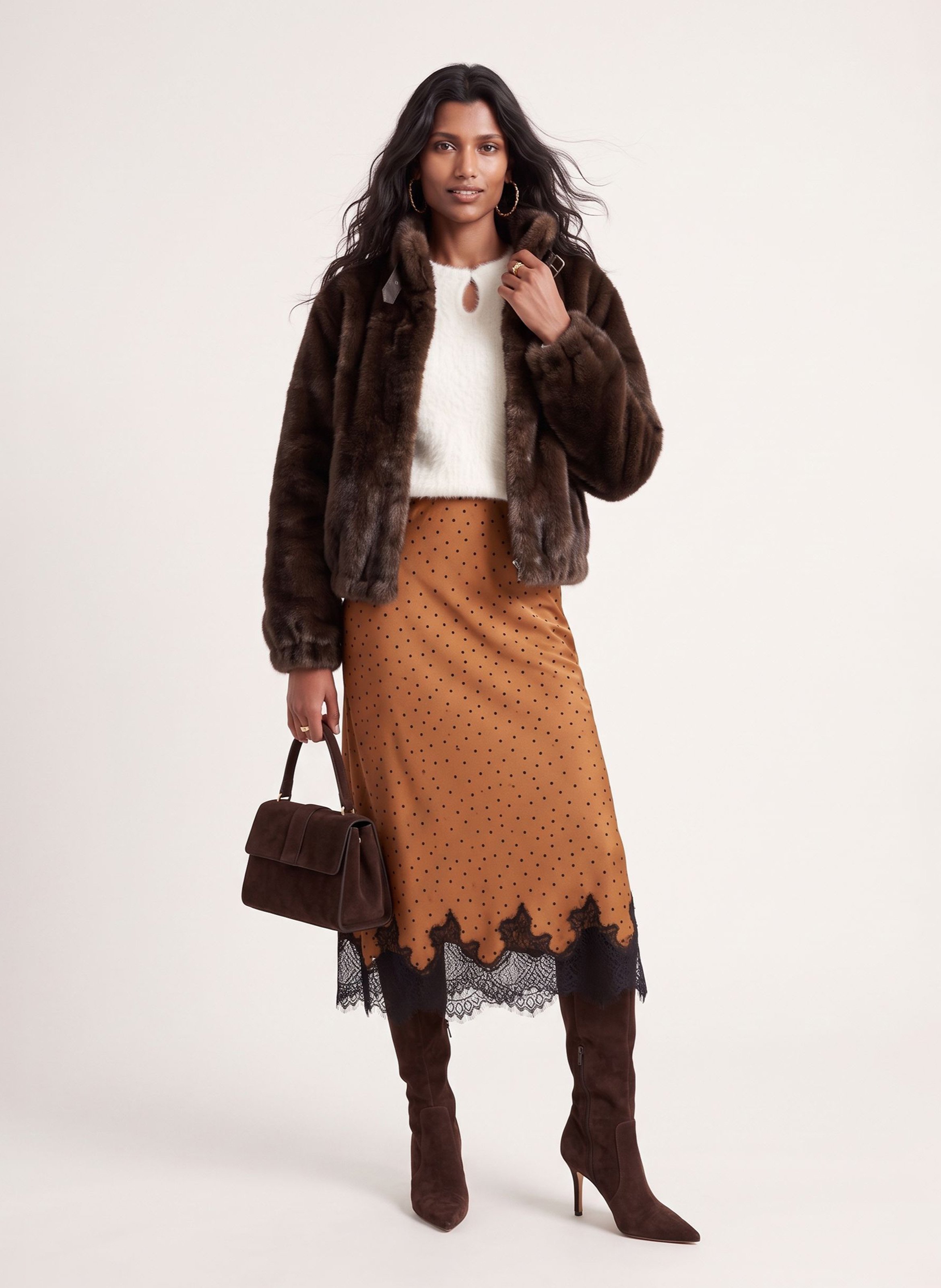 Straight high-neck faux fur coat KOOKAI Brown