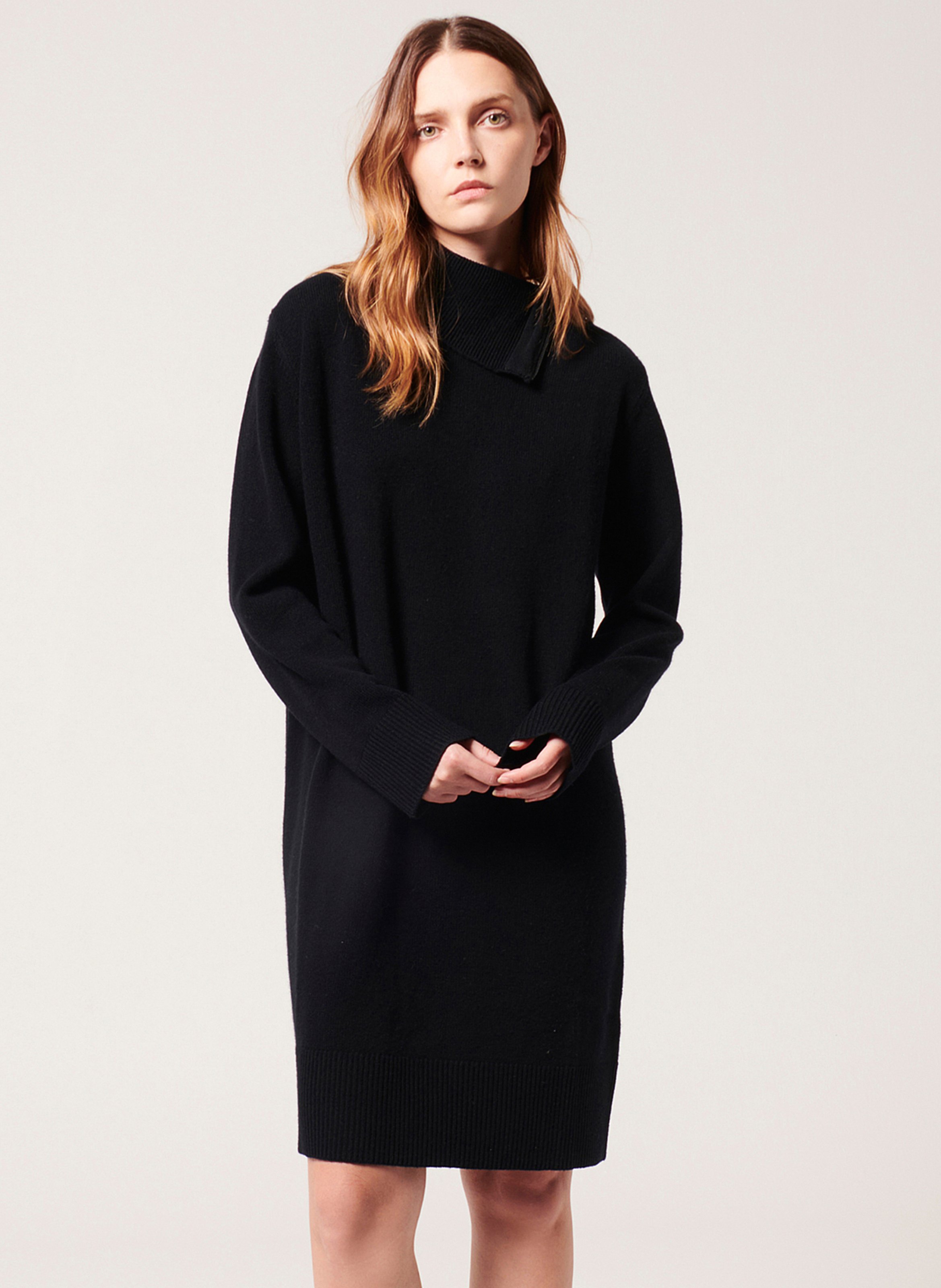 Robe pull droite col montant en laine Noir