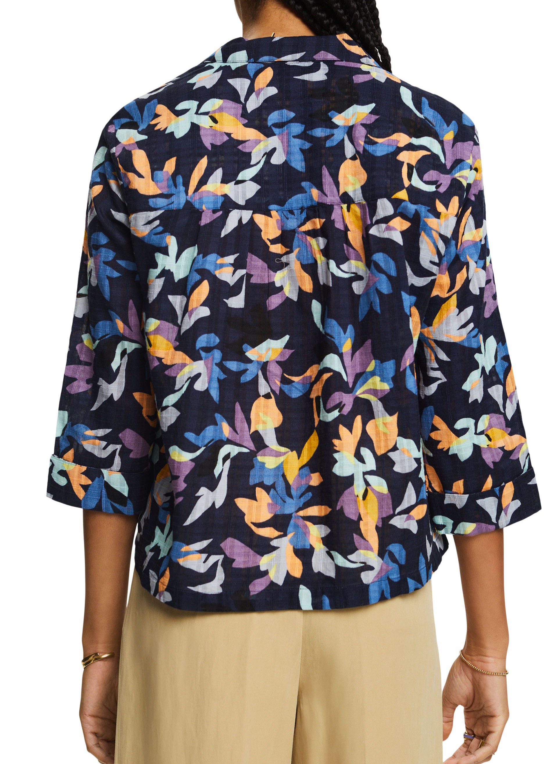 Straight cotton blouse with tailored collar ESPRIT Blue