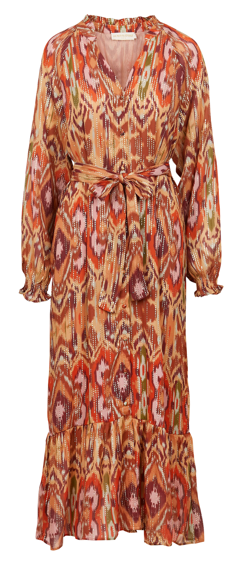 Lange, rechte jurk met print en ceintuur LA PETITE ETOILE Veelkleurig
