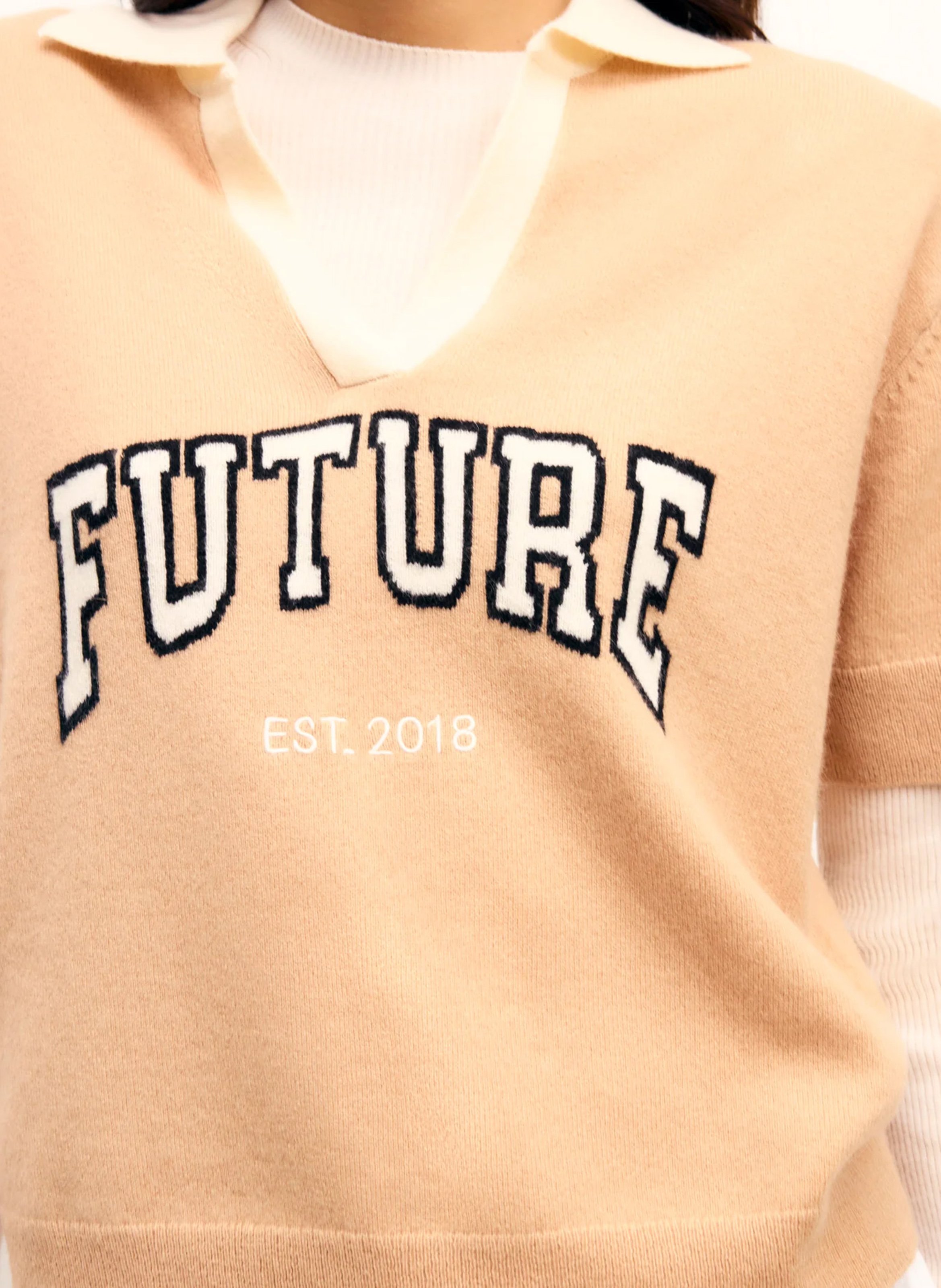 Cashmere polo neck sweater with patterns FROM FUTURE Beige