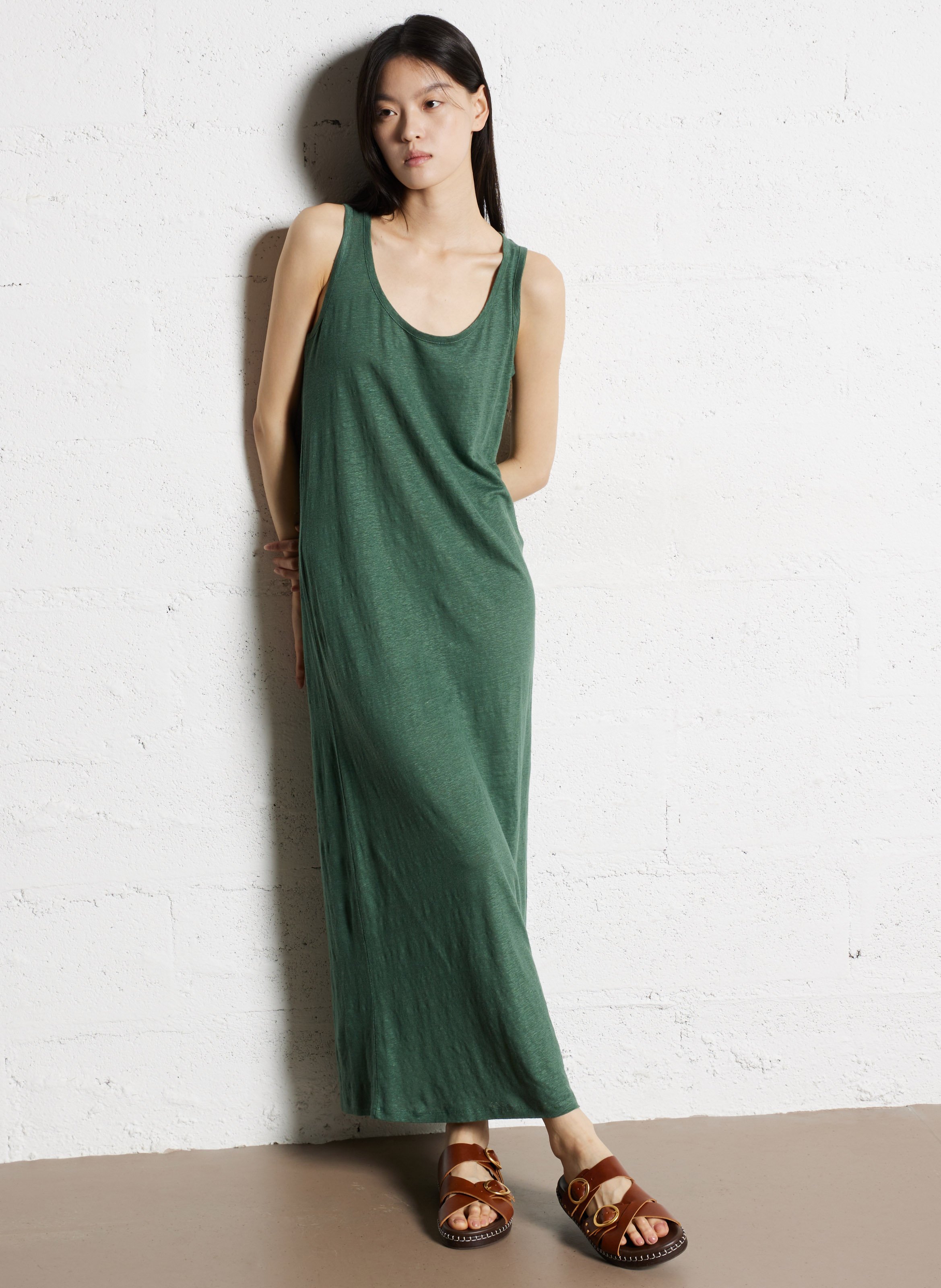 Robe débardeur en lin mélangé MAJESTIC FILATURES Vert