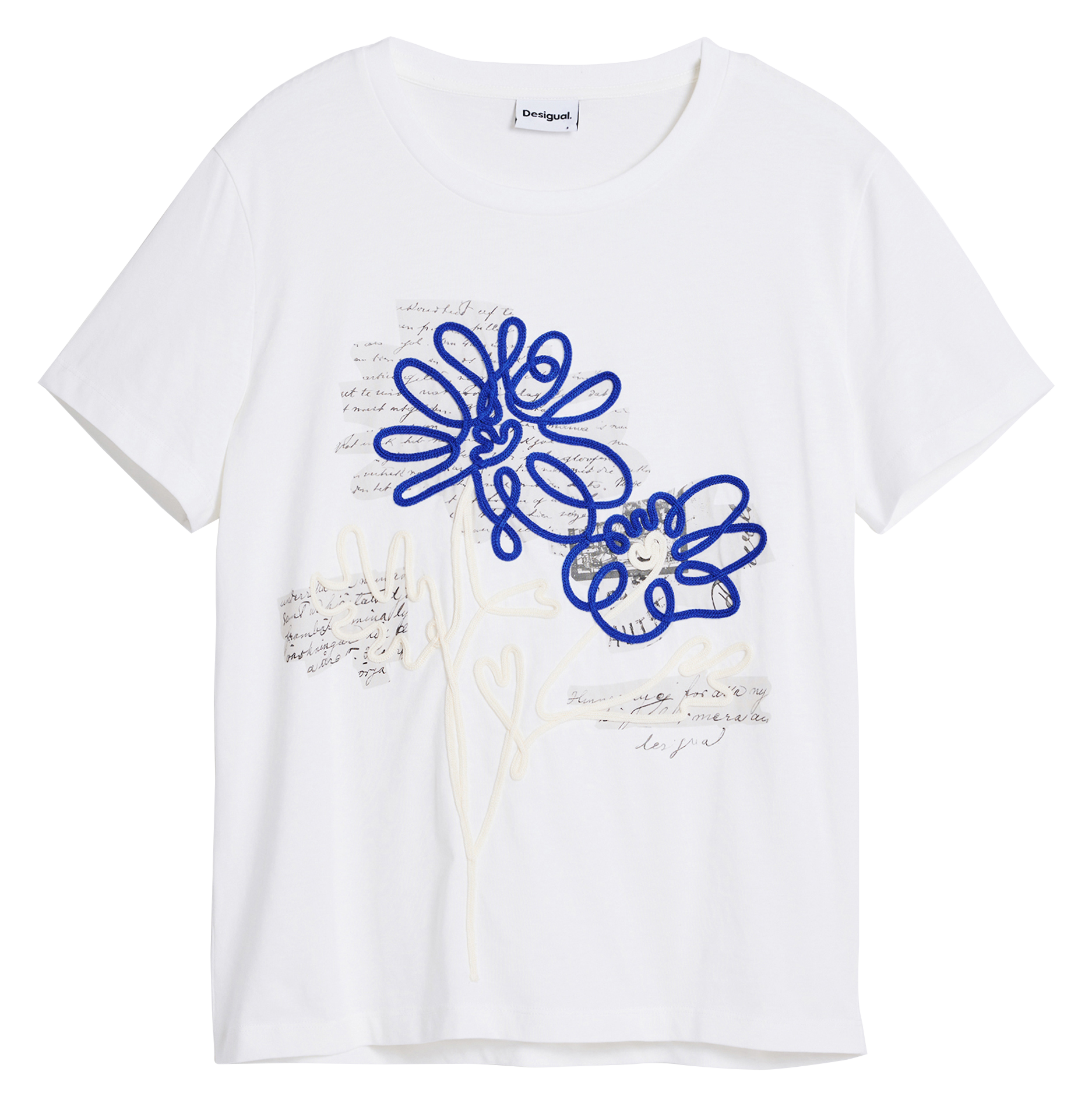 Tee-shirt col rond en coton DESIGUAL Blanc