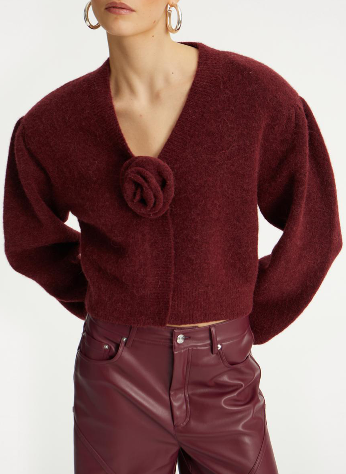 Gilet col V en laine mélangée ROTATE Brown