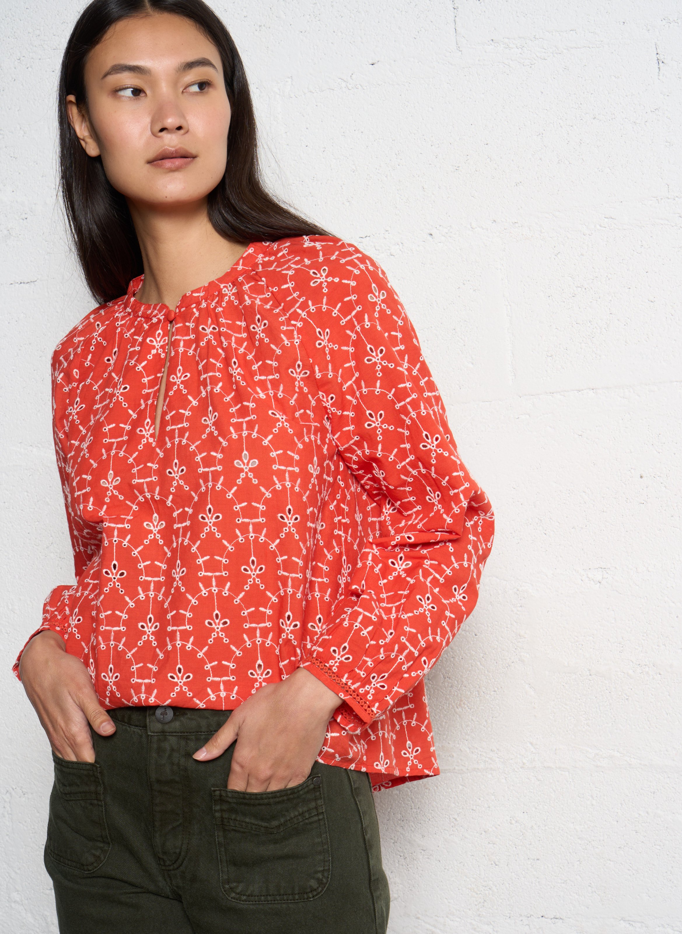 Blouse droite en coton brodé ONE STEP