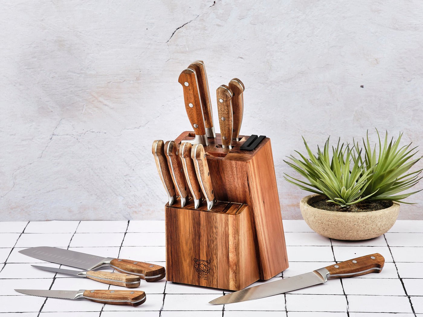 Jakob Loviisa kitchen knives and steak knives set - 14 pieces BJORN Brown