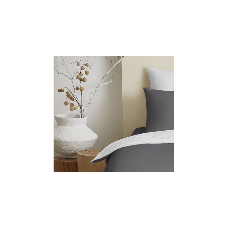 Complete 4-piece anthracite/white reversible duvet cover set for a 90 x 190 cm bed. COTON PUR White