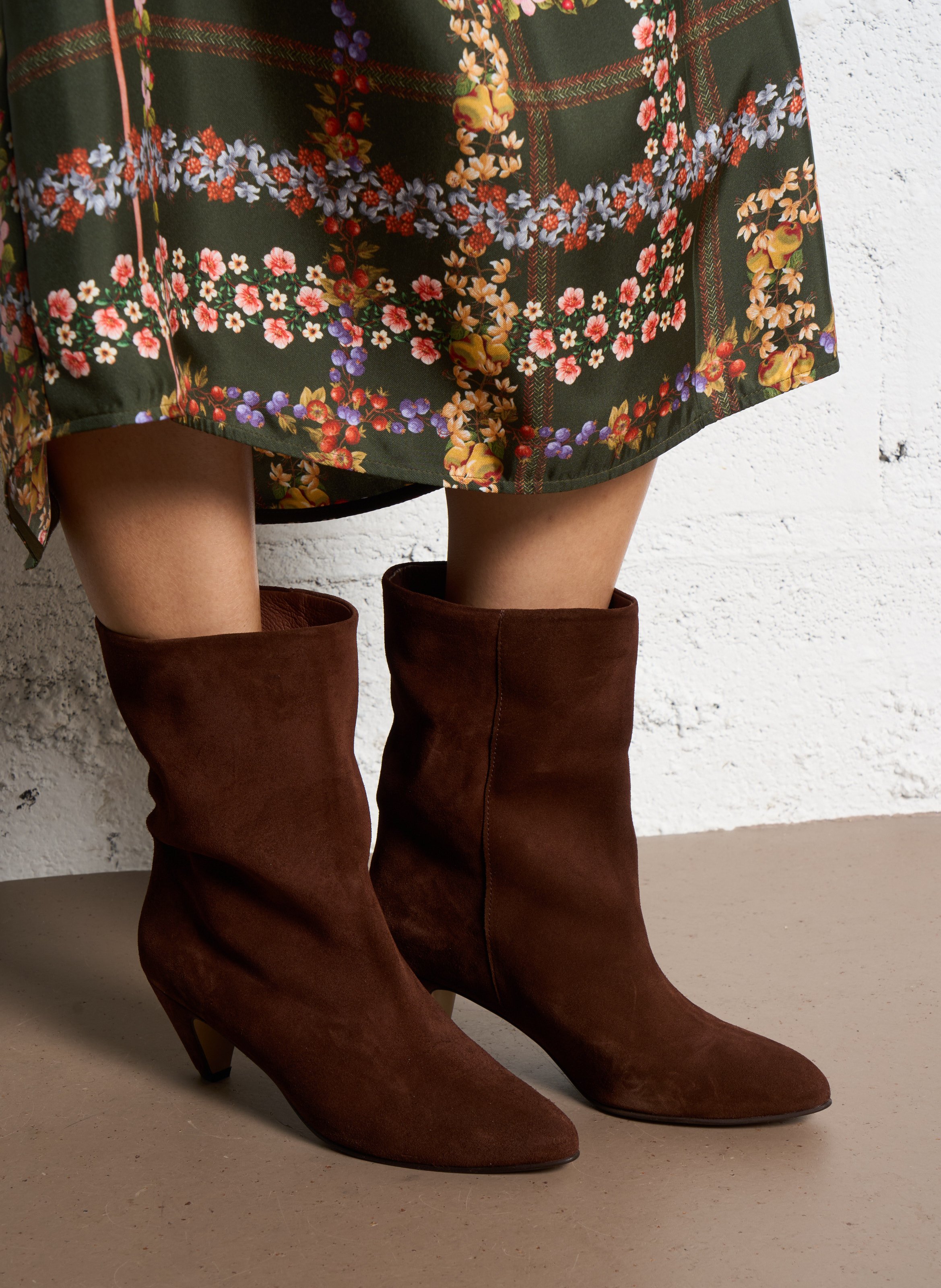 Bottines à talon en velours ANONYMOUS COPENHAGEN Marron