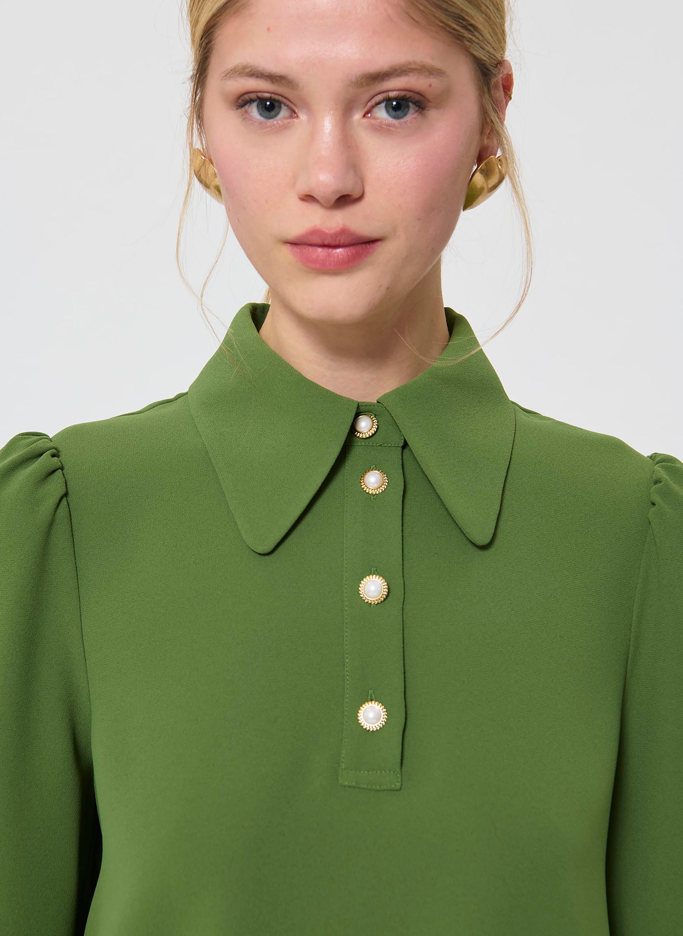 Blusa con colletto in pelle TARA JARMON Verde