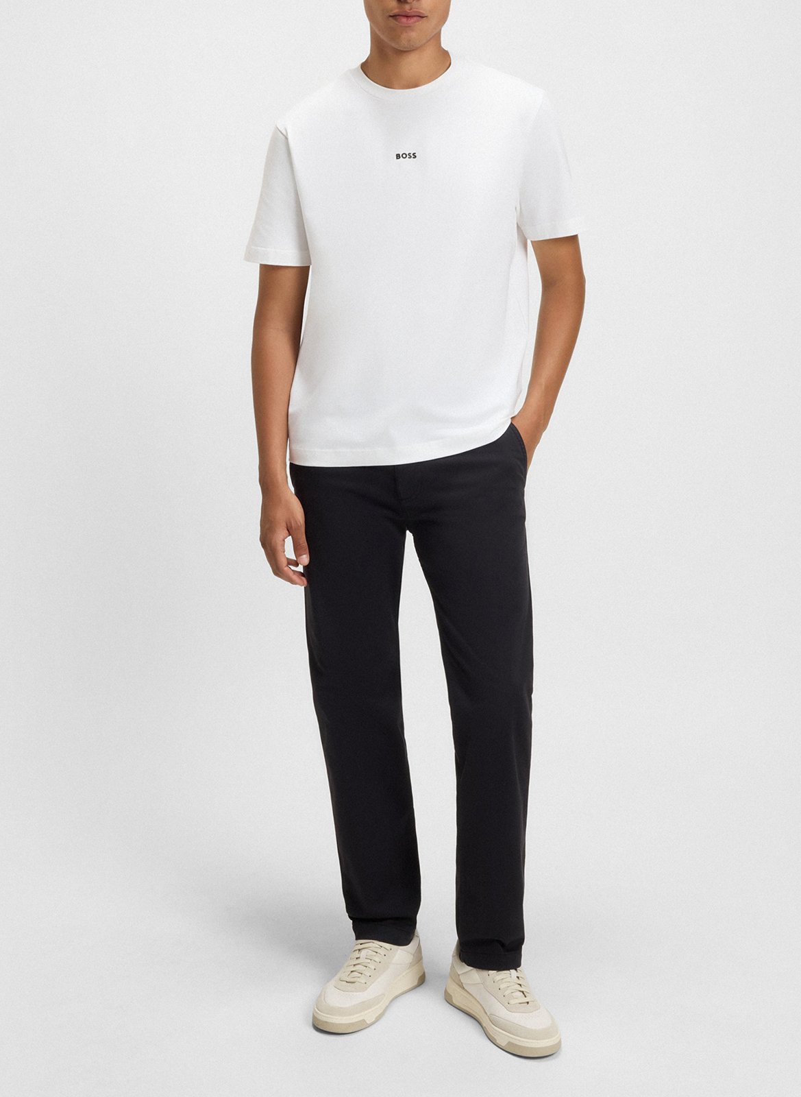 Round-neck cotton-blend T-shirt with screen print BOSS White