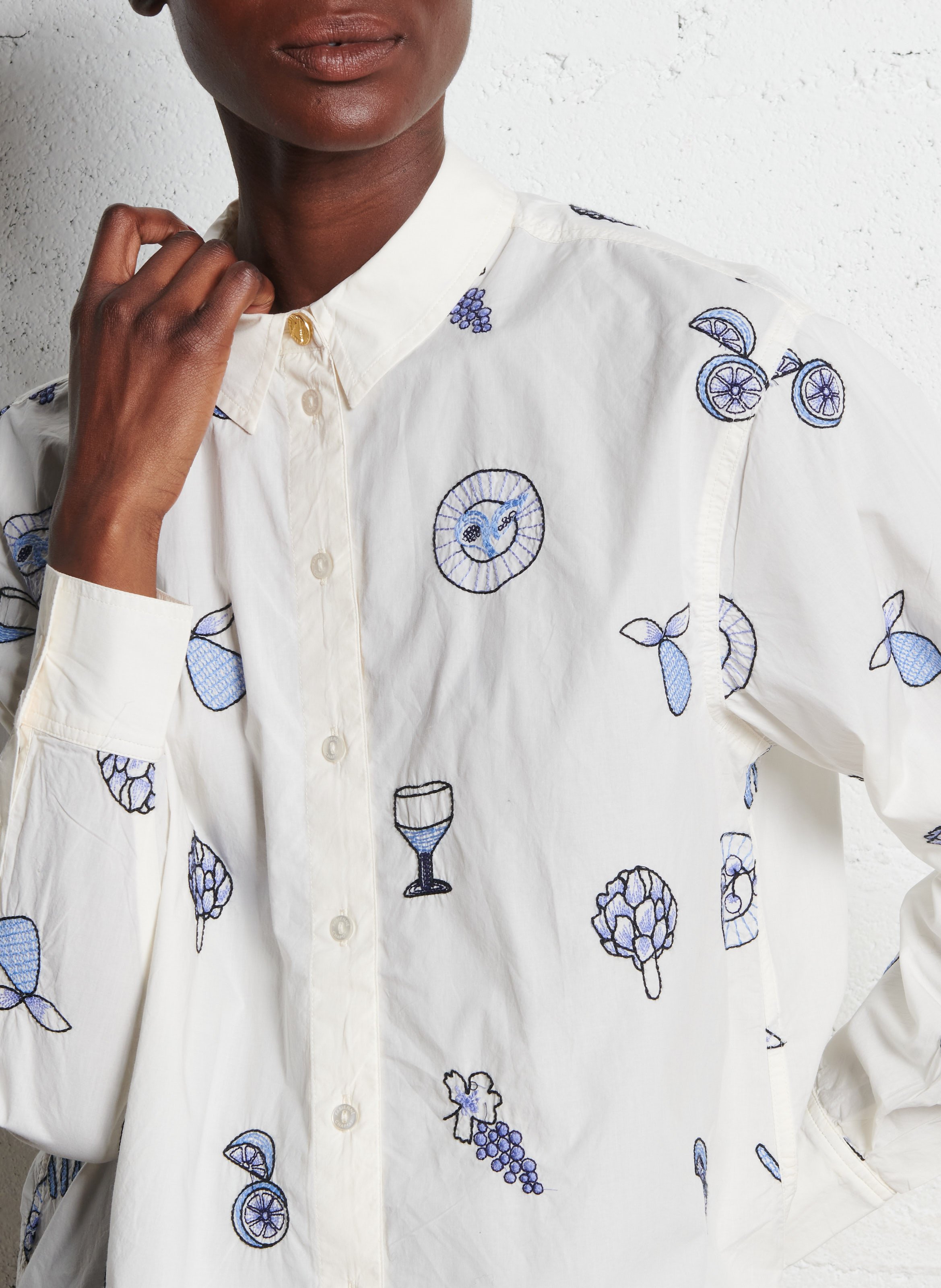 Chemise droite brodée FABIENNE CHAPOT Blanc