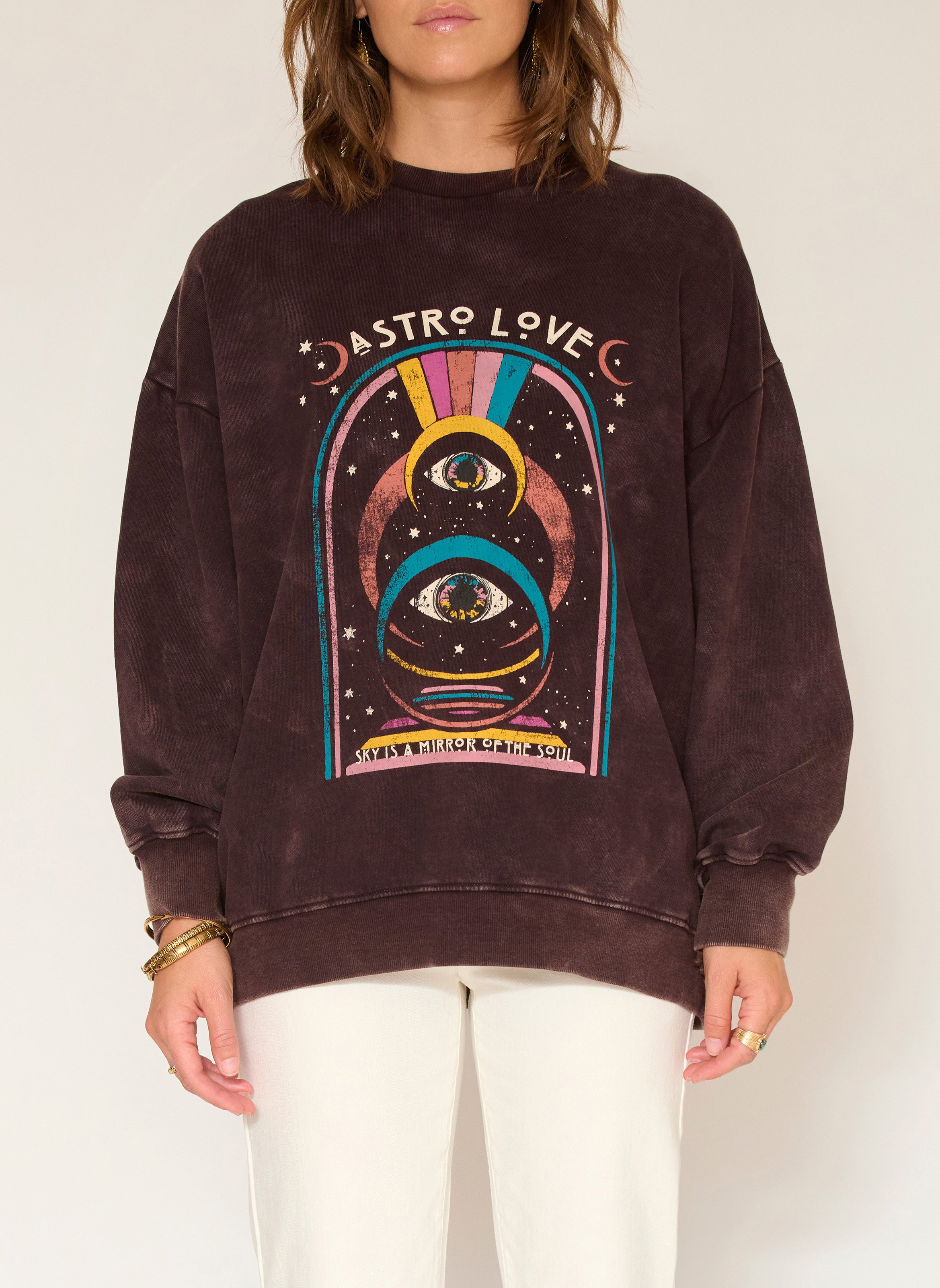 Sweat oversize col rond en coton MKT Marron