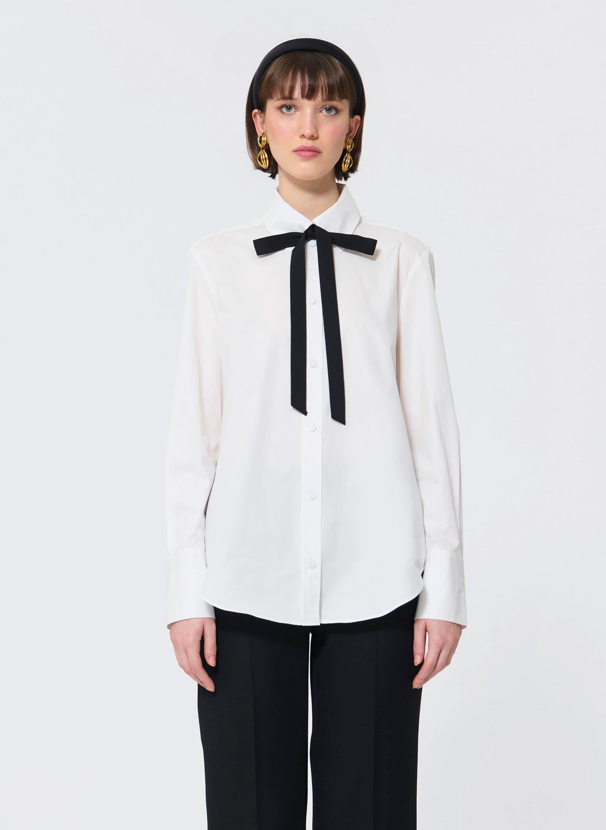 Chemise col classique manches contrastantes en coton TARA JARMON White