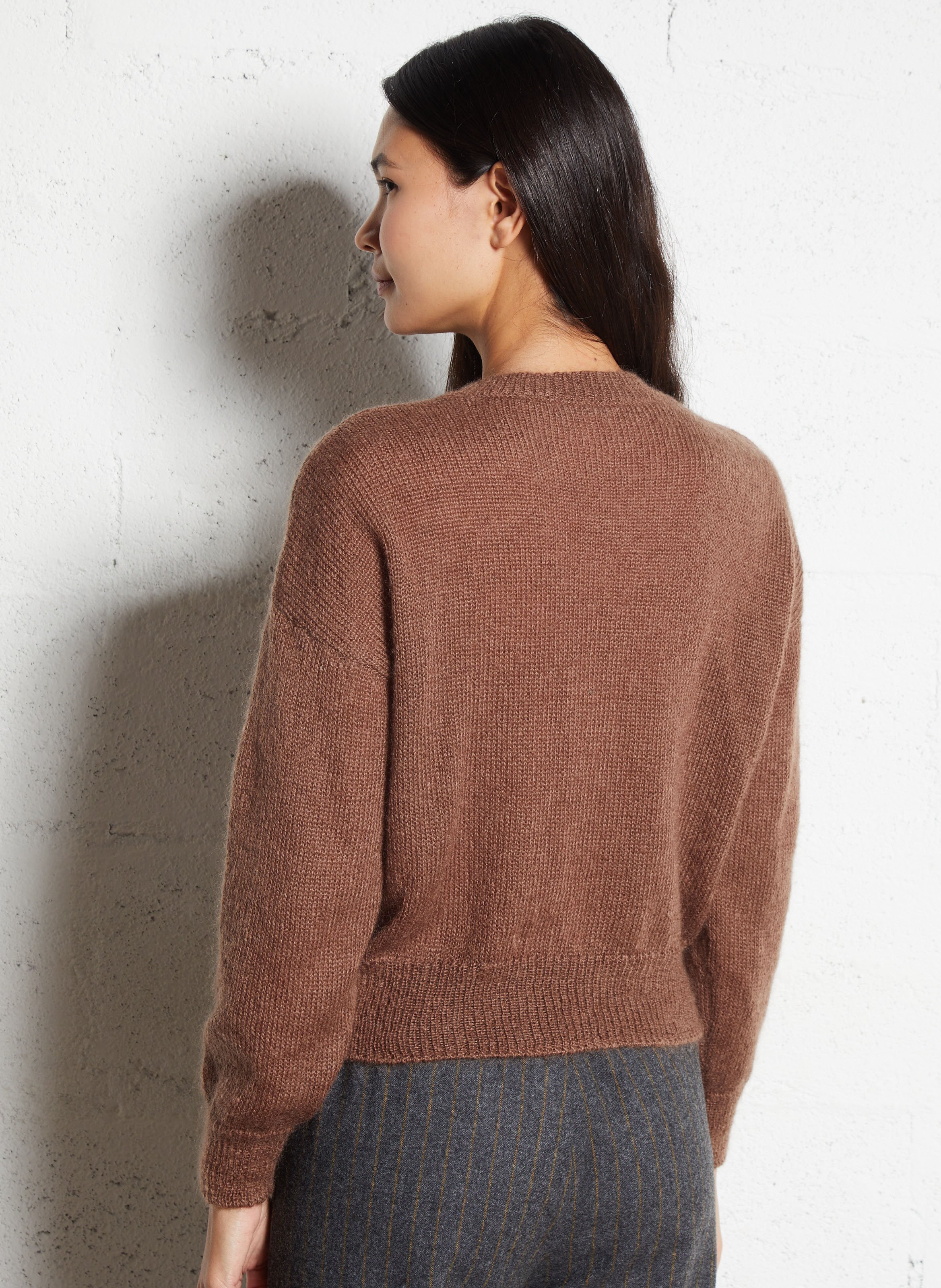 Pull droit col rond en mohair mélangé MASSCOB Marron