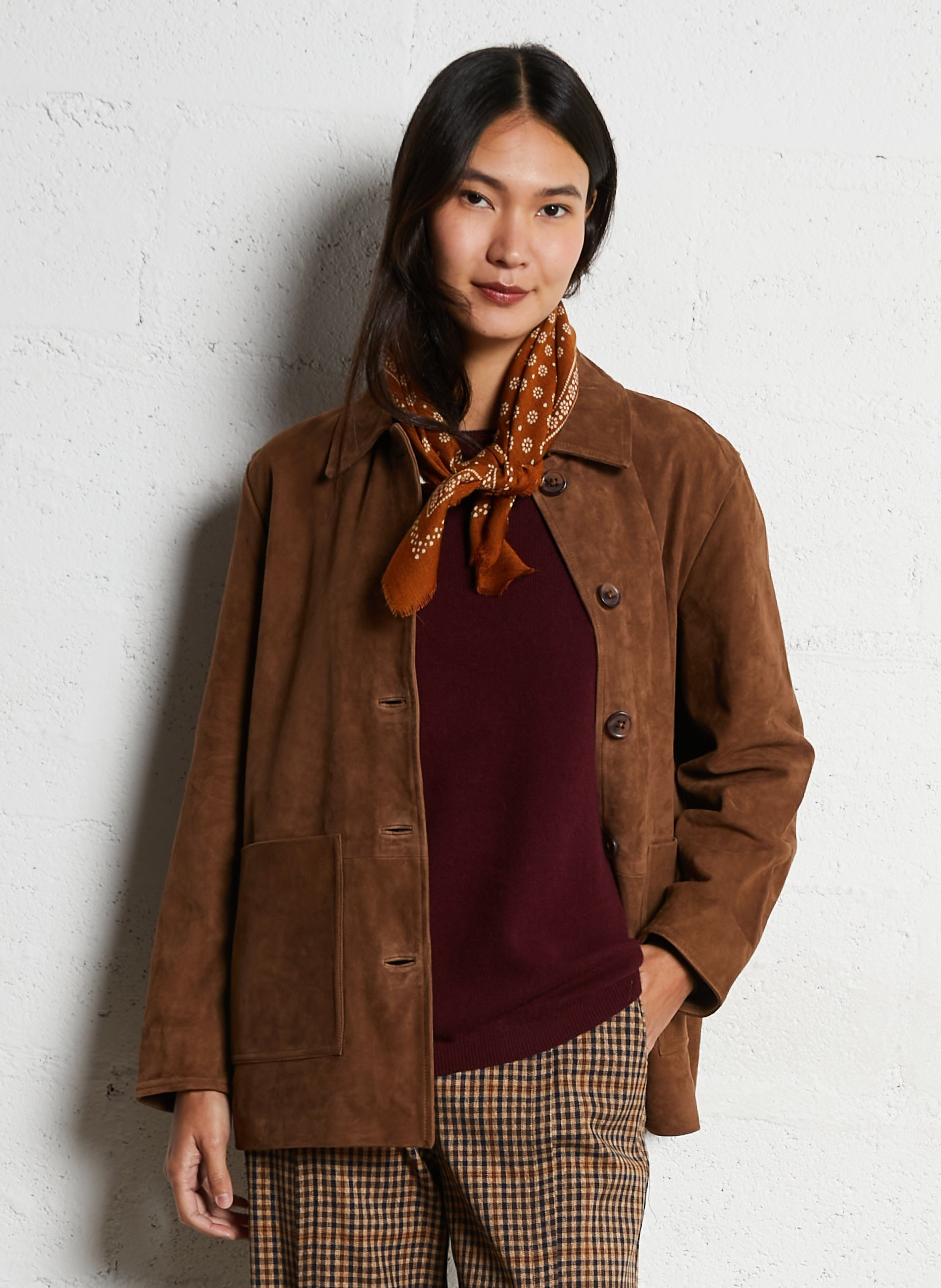 Veste oversize col classique en cuir JC SOPHIE Marron