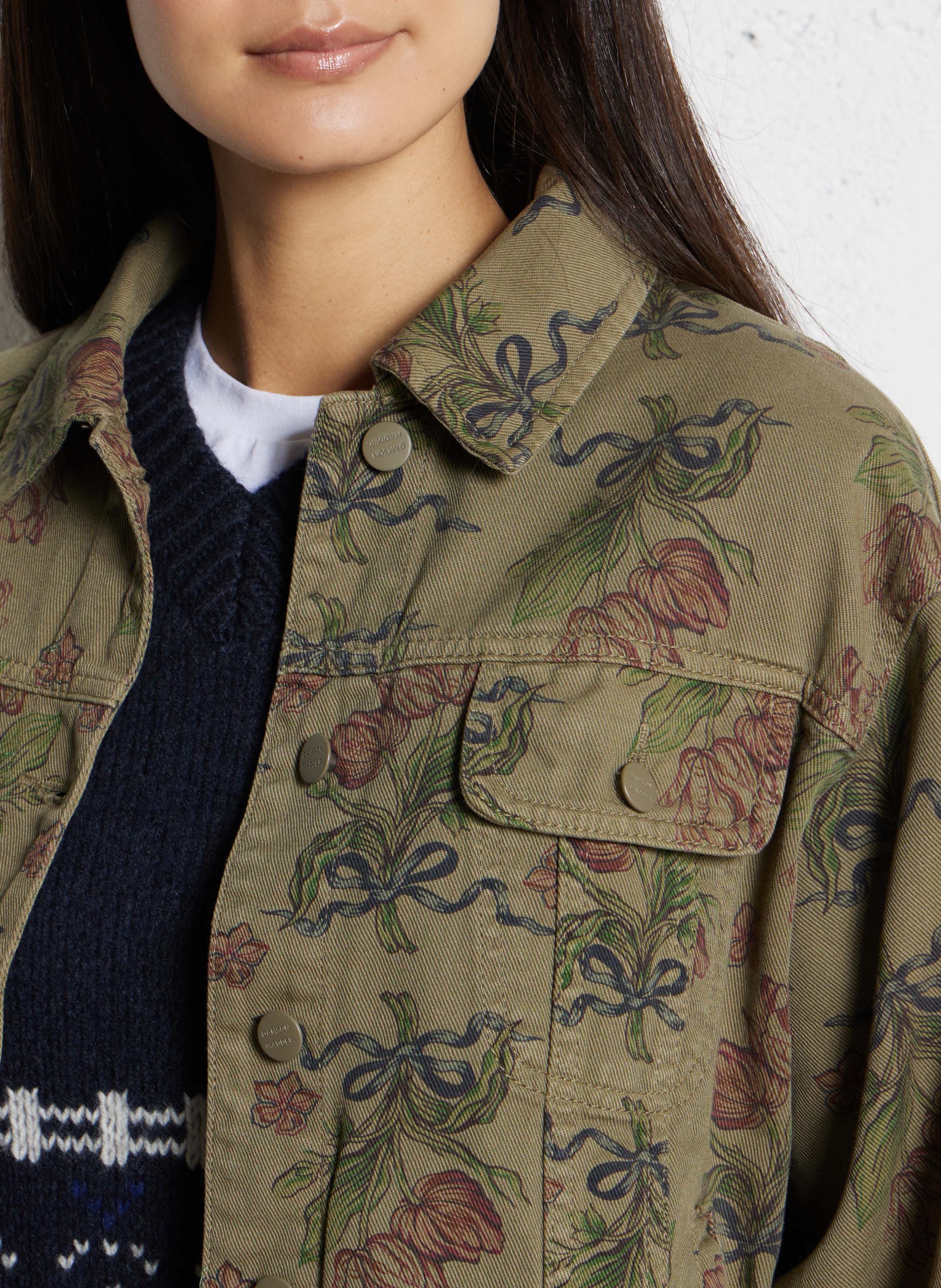 Veste droite col classique en coton bio et coton recyclé imprimé DAMSON MADDER Kaki