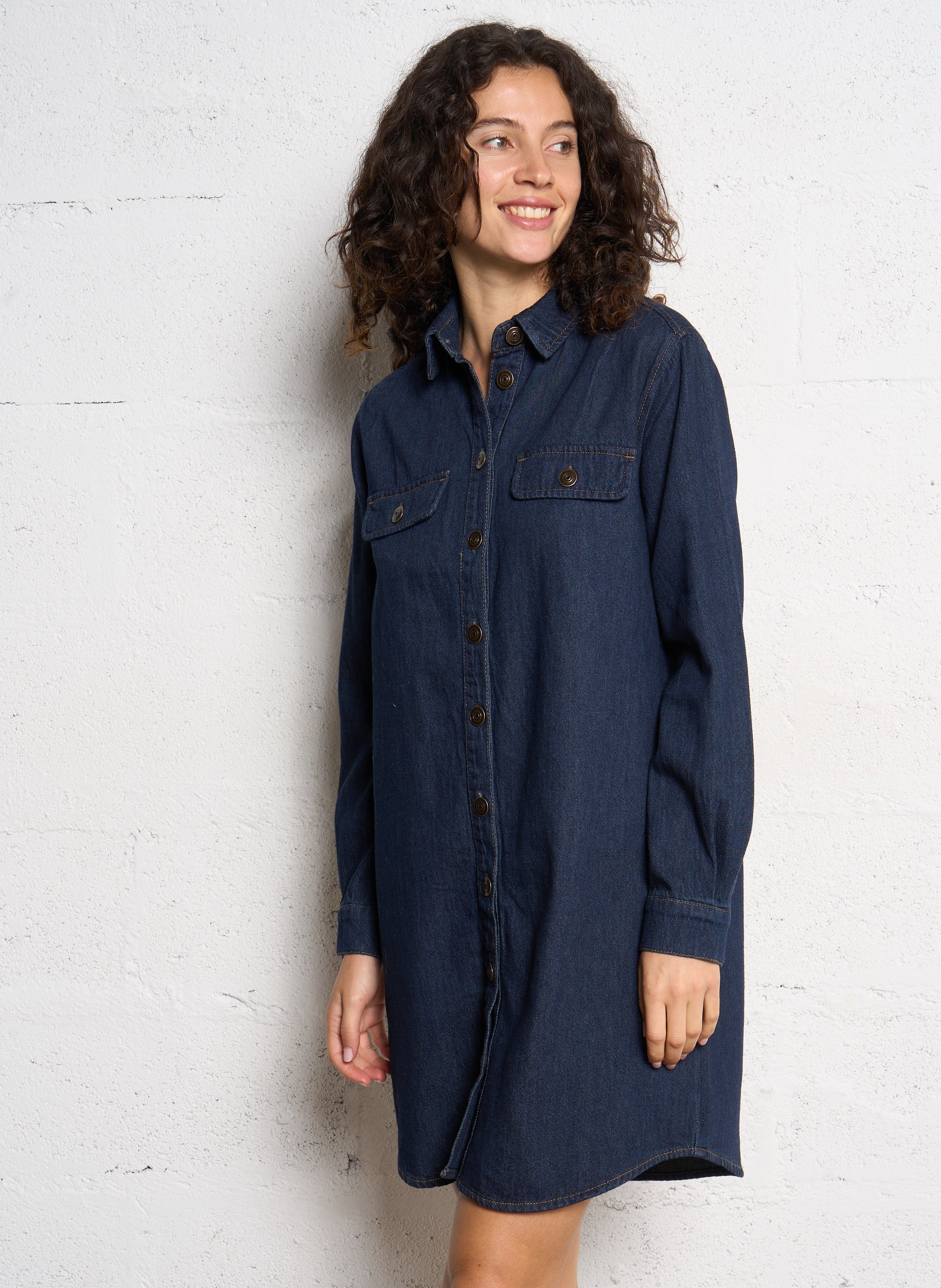 Short button-up denim shirt dress MAISON 123 Blue