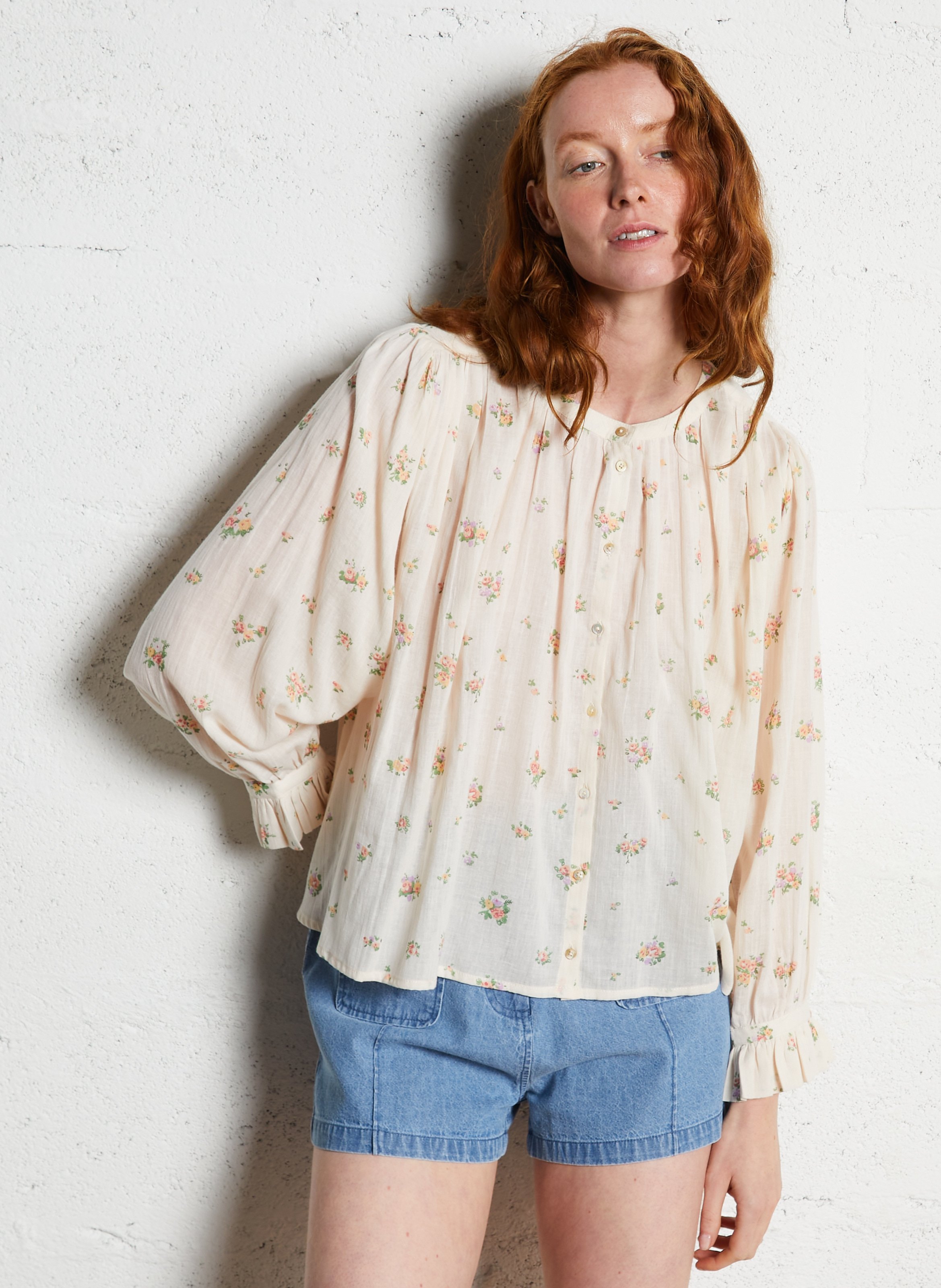 Round-neck organic cotton shirt EMILE ET IDA Beige