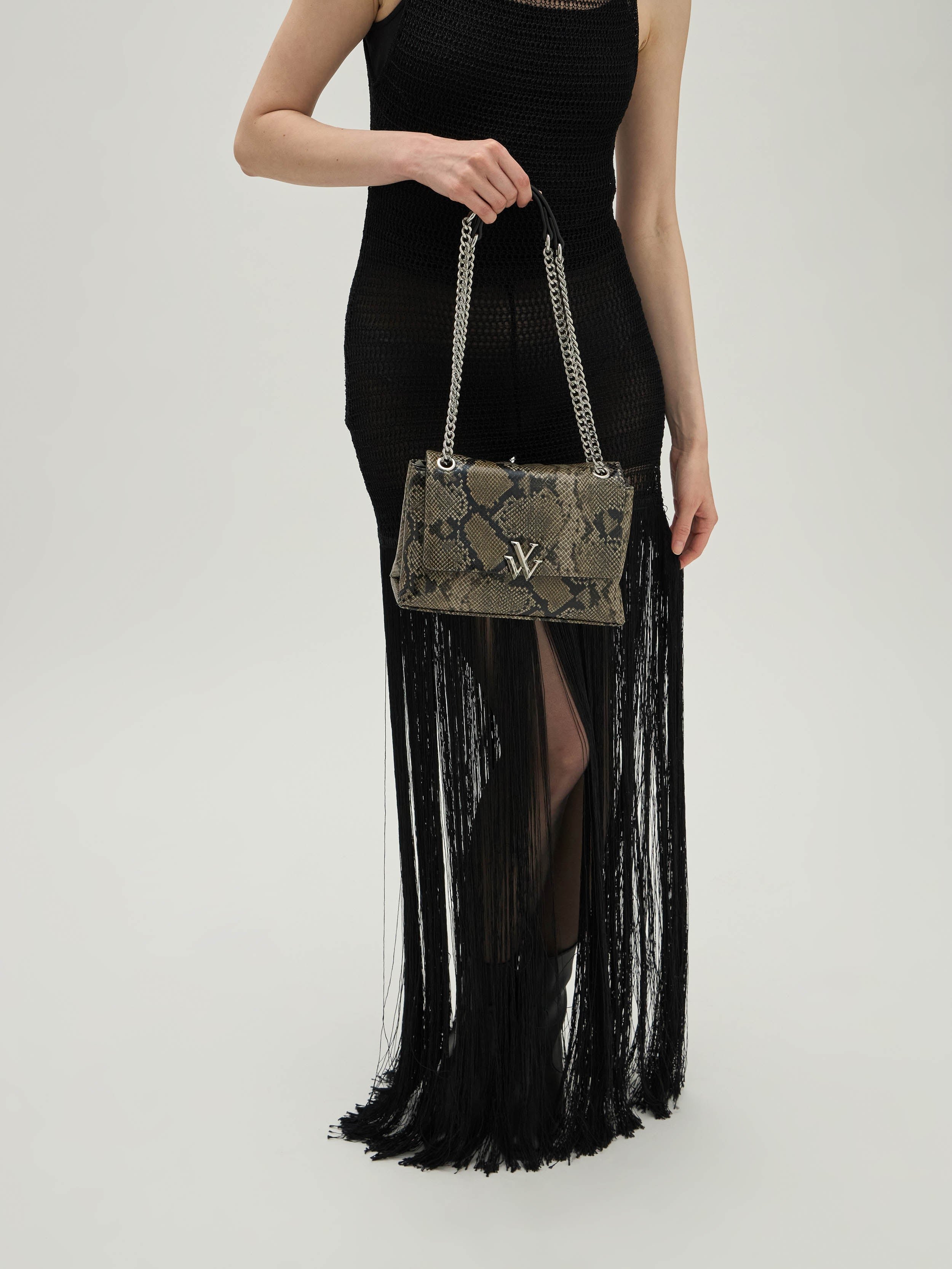 Sac à main imprimé python Gris