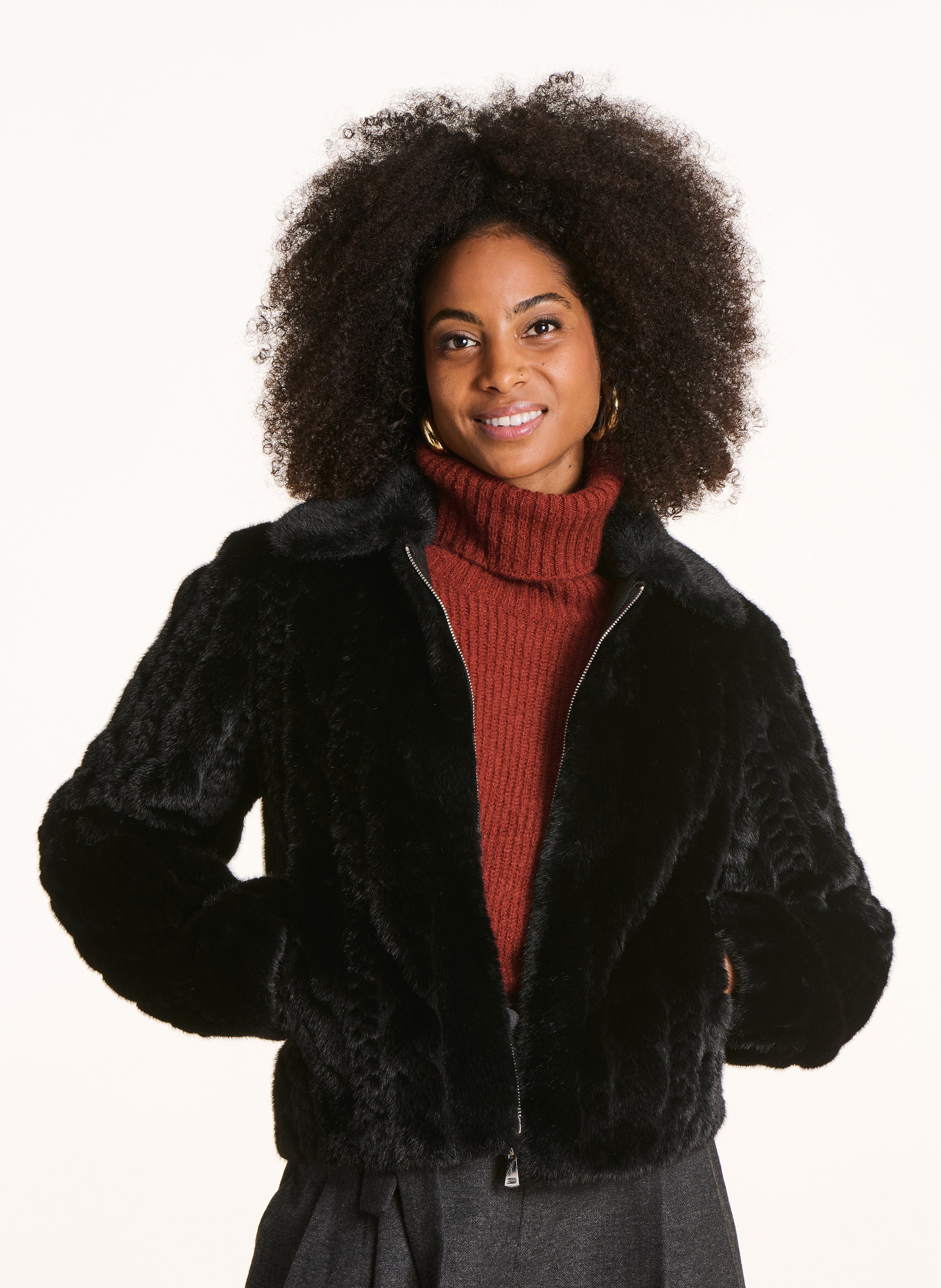 Faux fur jacket with classic collar LA FEE MARABOUTEE