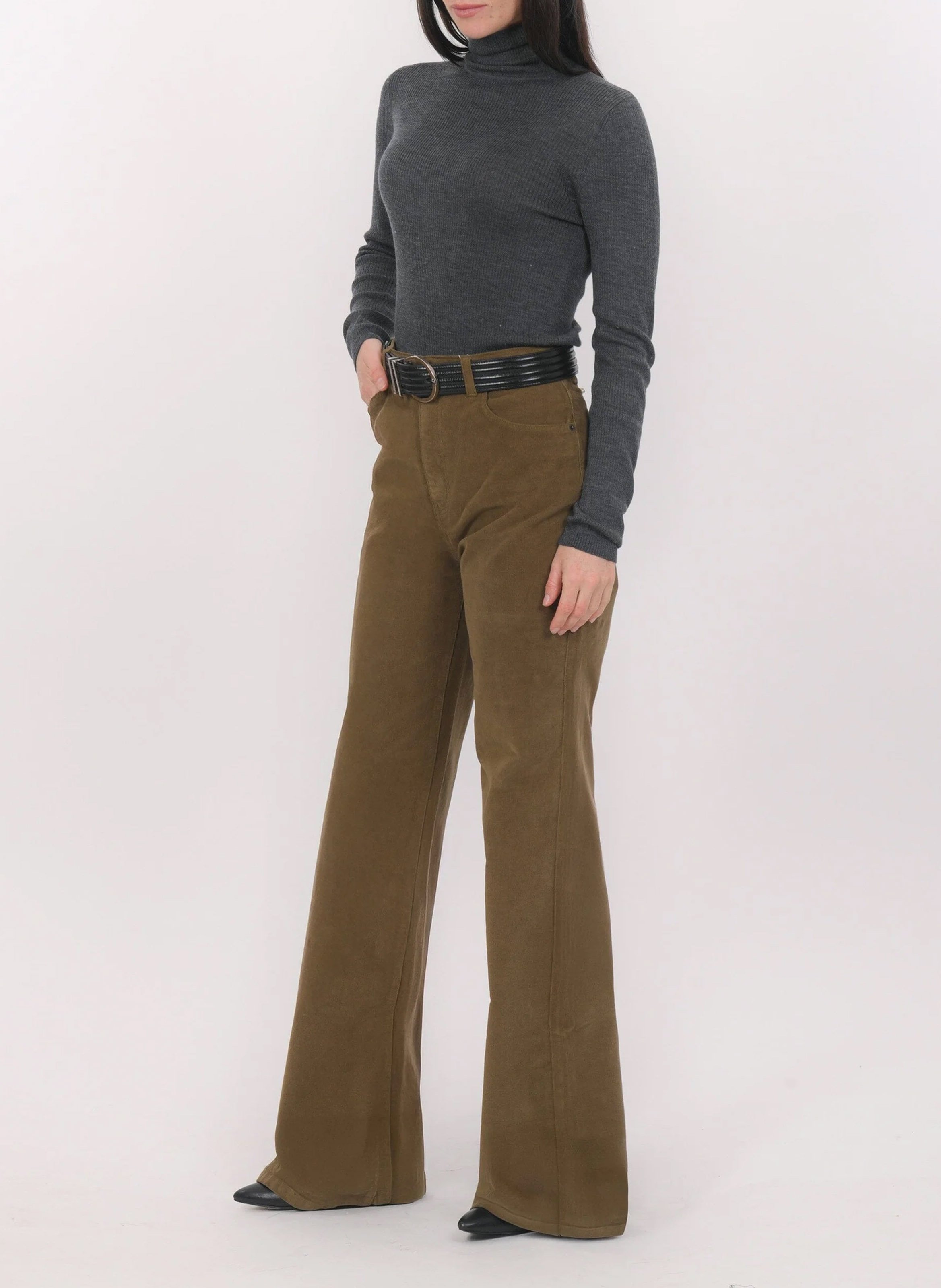High-rise flared cotton-blend pants KOOKAI Green