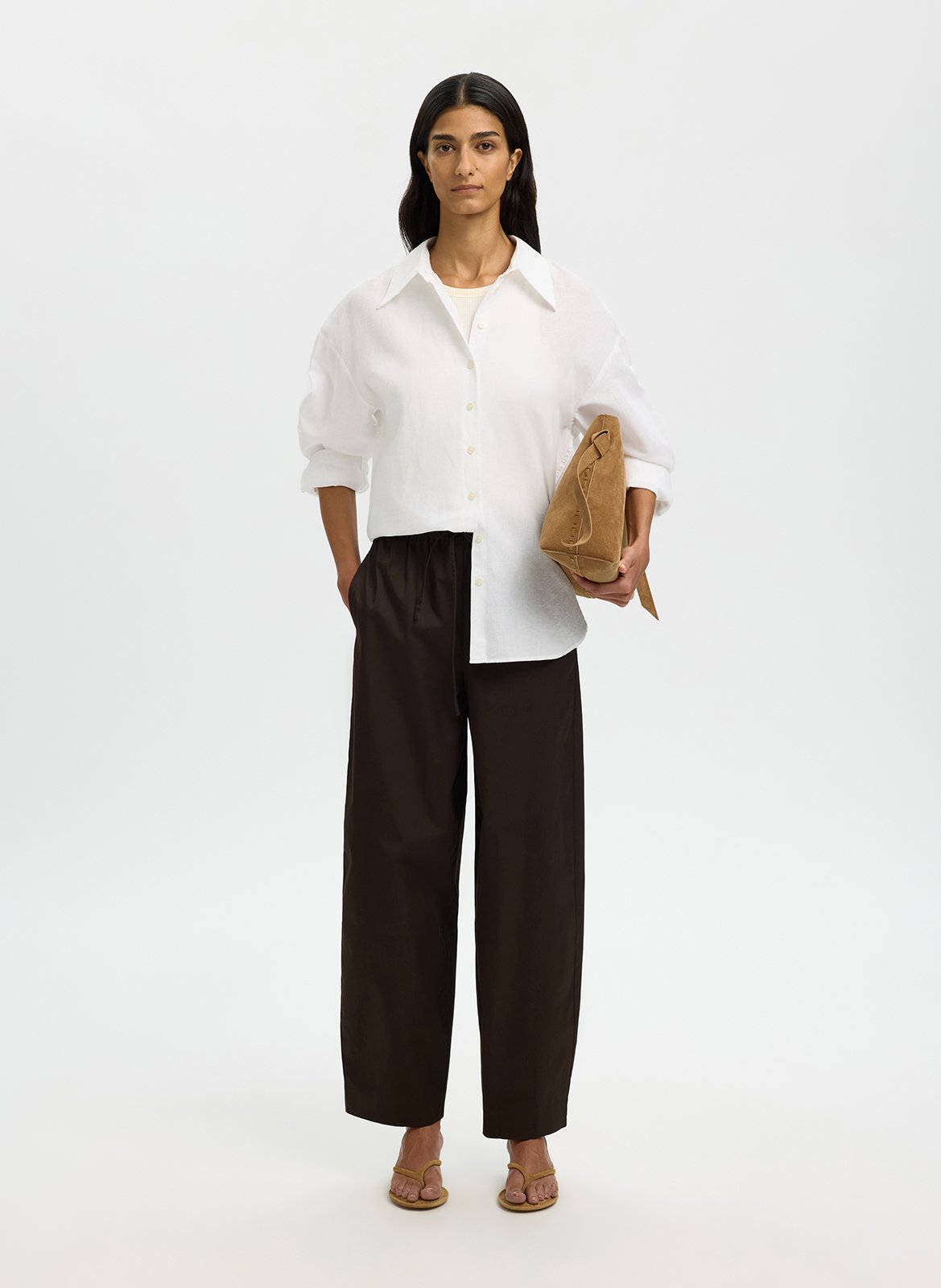 Pantalon large en coton bio mélangé SELECTED Marron