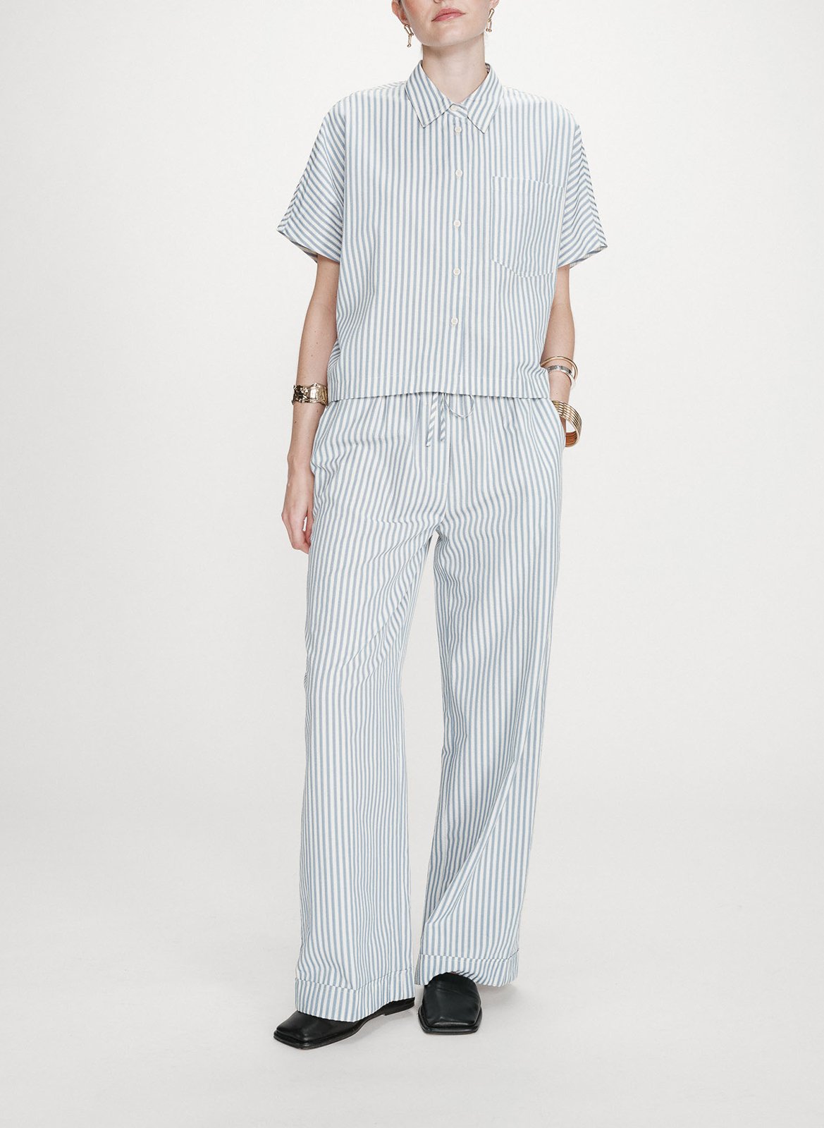 Chemise col classique en coton mélangé GRACE ET MILA Bleu